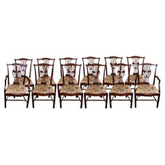 Set of 12 Georgian Chippendale mahogany dining chairs
