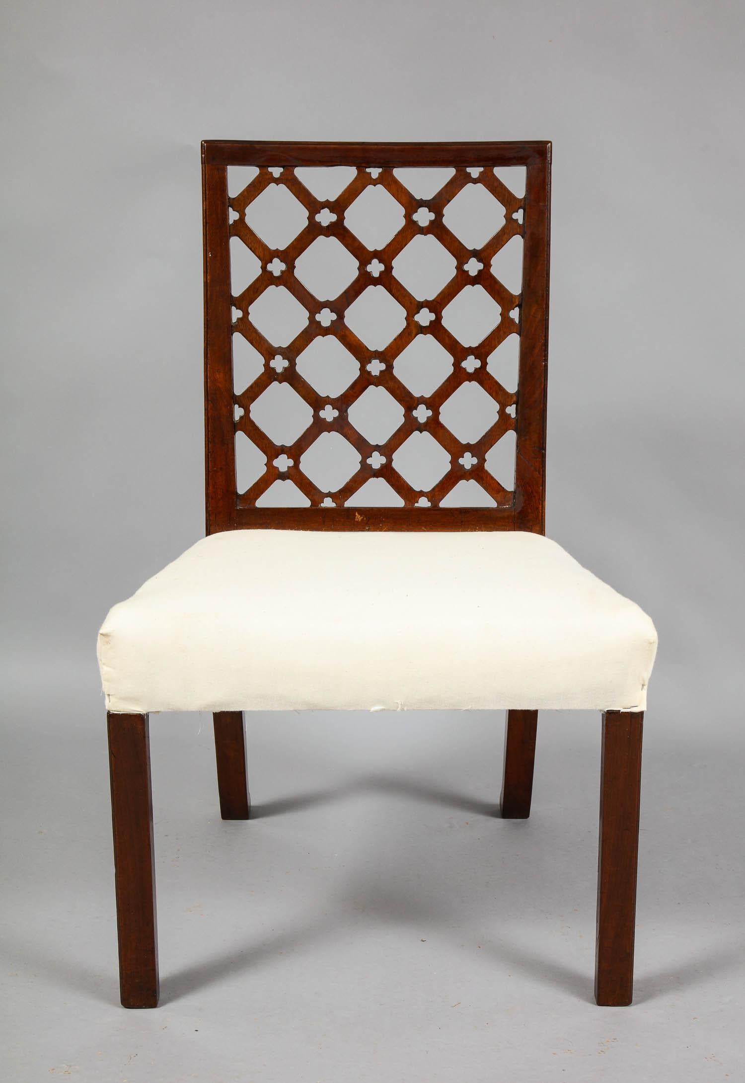 English Set of 12 Georgian Lattice Back Chairs