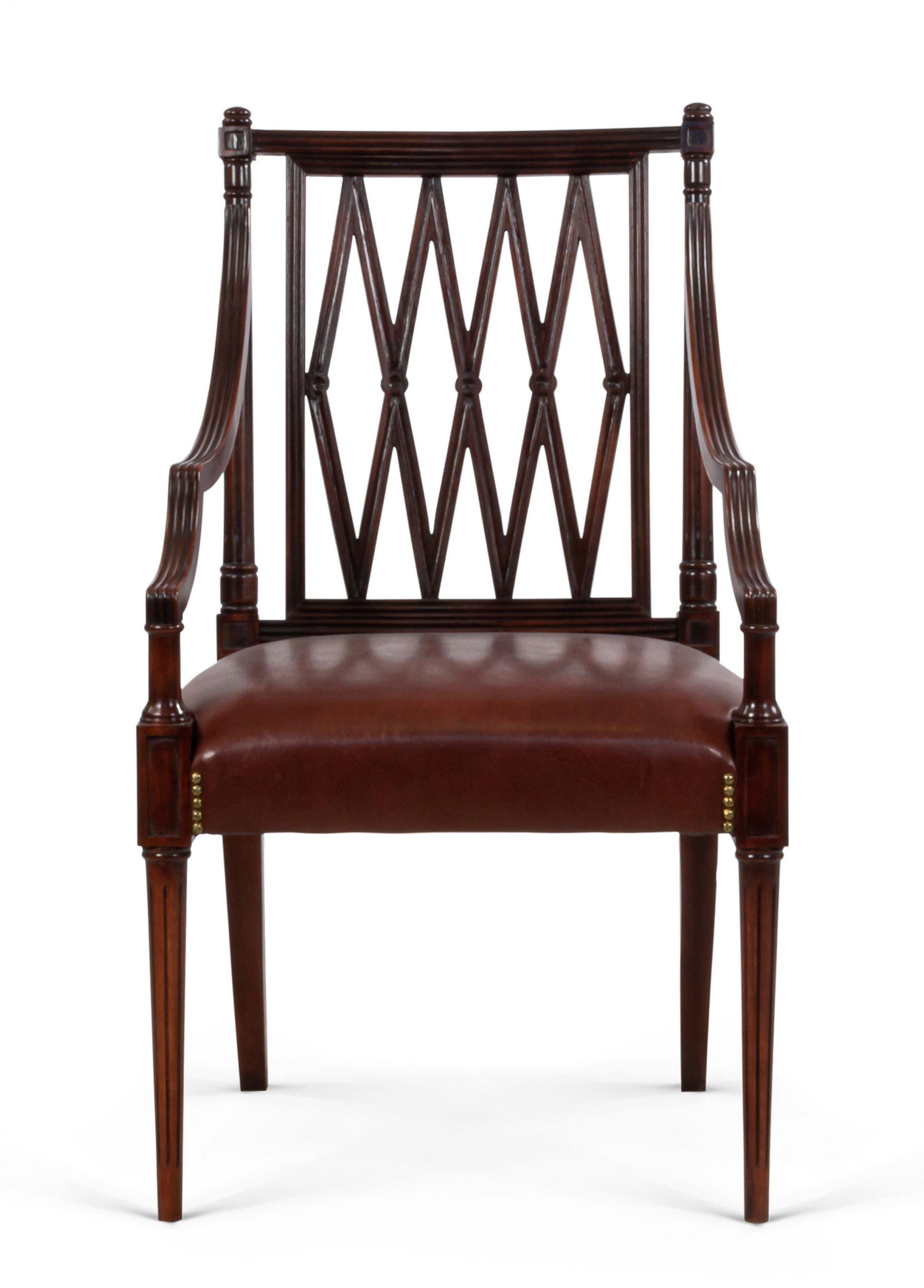 Set of 12 Georgian Style Open Diamond Backed Arm Chairs For Sale 2