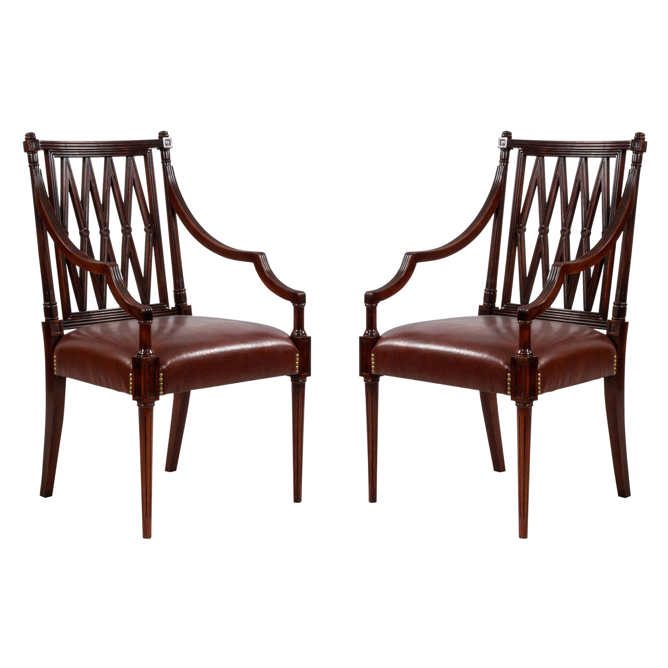 Juego de 12 sillones abiertos con respaldo de diamante de estilo georgiano en venta