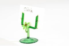 Ensemble de 12 cartes de table bimini allemandes soufflées à la main avec branches et fleurs vertes