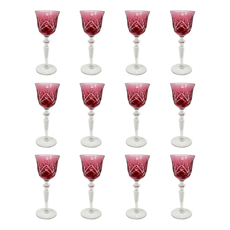 Set of 12 German Lead Crystal Cut-to-Clear Gorham Cherrywood Cranberry  Glasses For Sale at 1stDibs