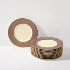 Set of 12 Gilded Age Smoked Lilac Border & Gilt  Plates by Royal Worcester