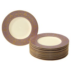 Set de 12 Bordes Lila Ahumado y Dorado de la Edad Dorada  Platos de Royal Worcester