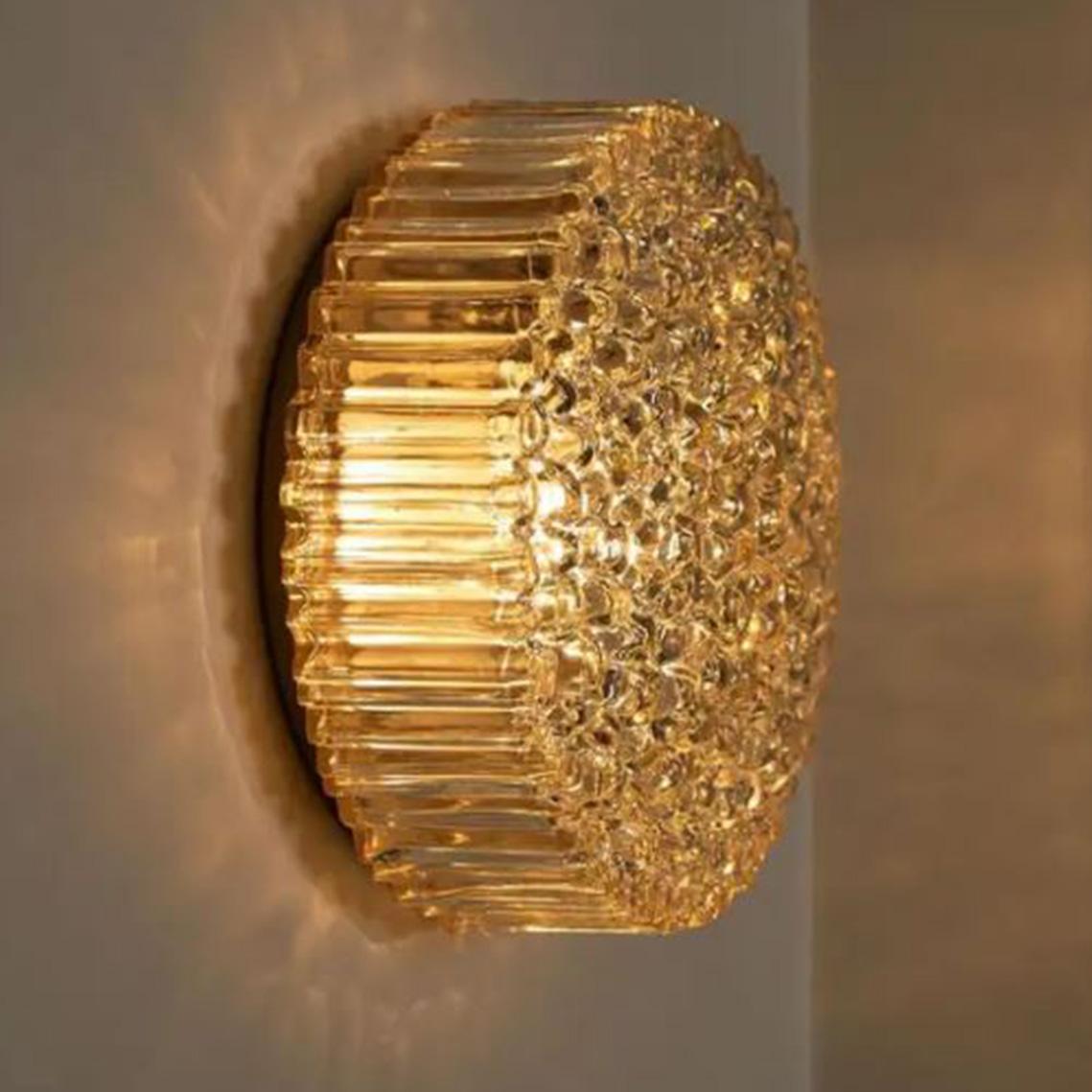 German Set of 12 Glass Brass Wall Lights/ Flush Mounts by Motoko Isshi for Staff