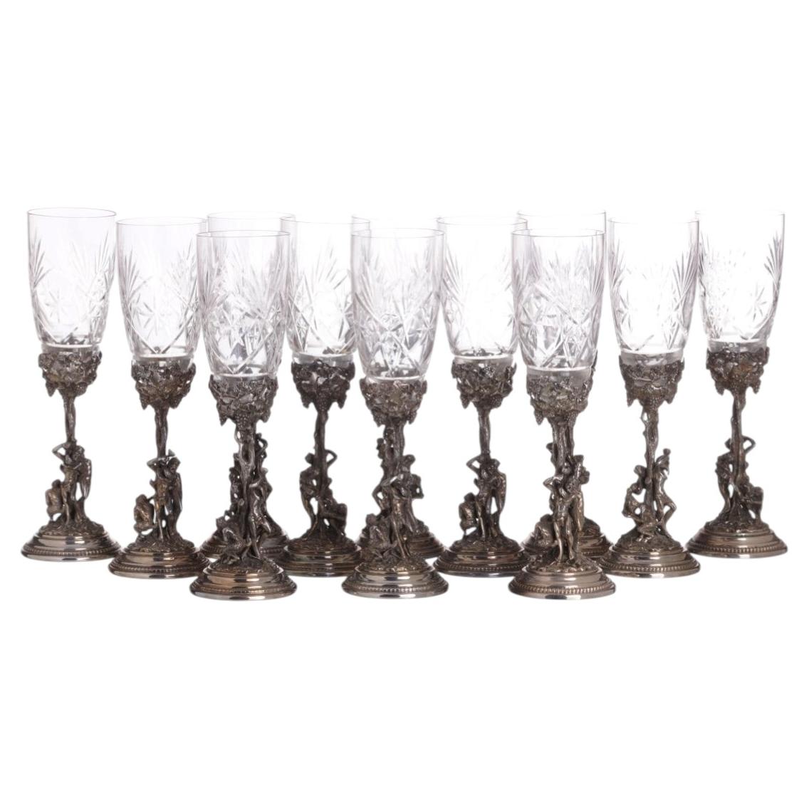 Set of 12 Glasses - God Bacchus For Sale
