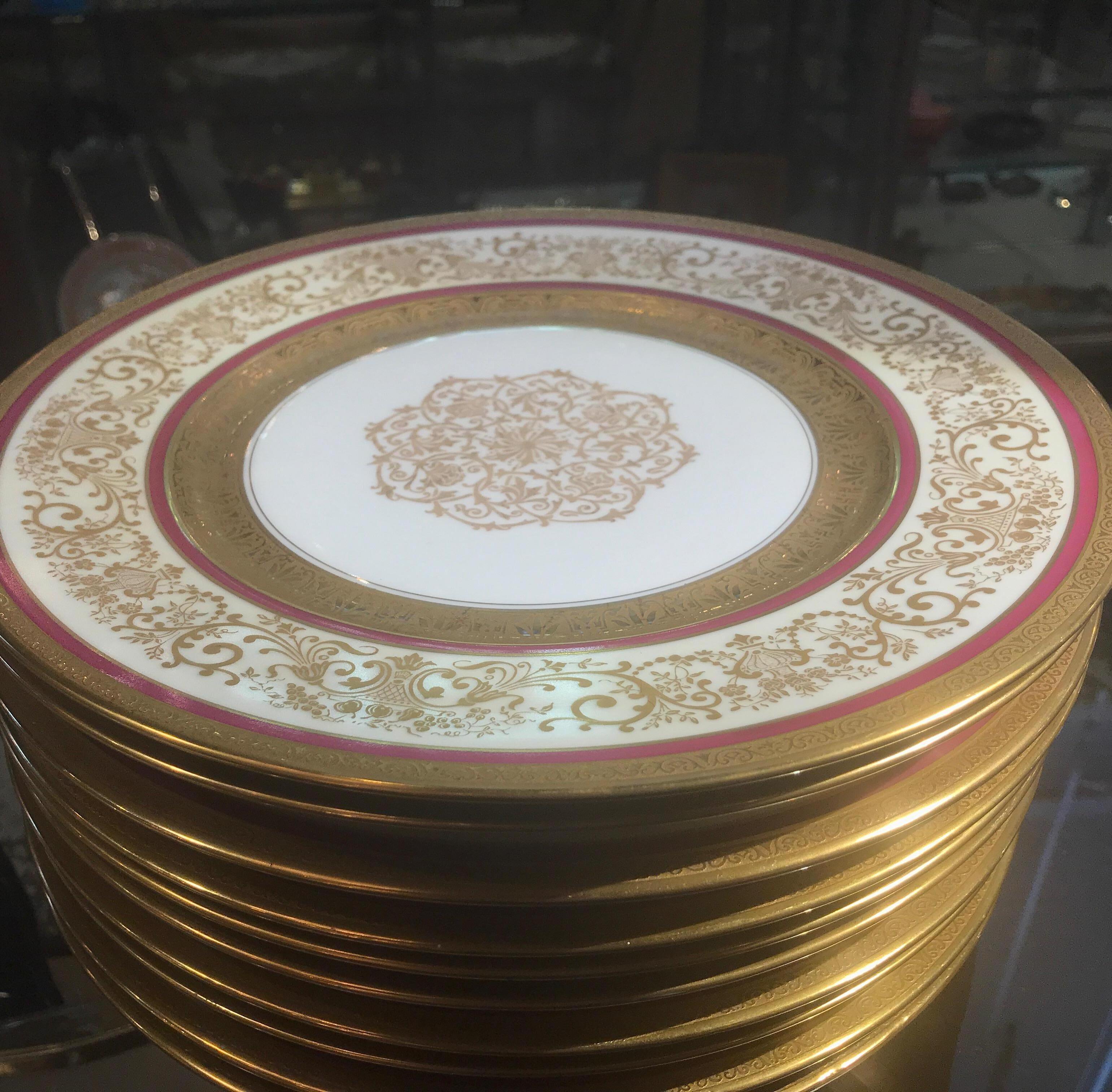 Czech Set of 12 Gold Encrusted Service Dinner Plates