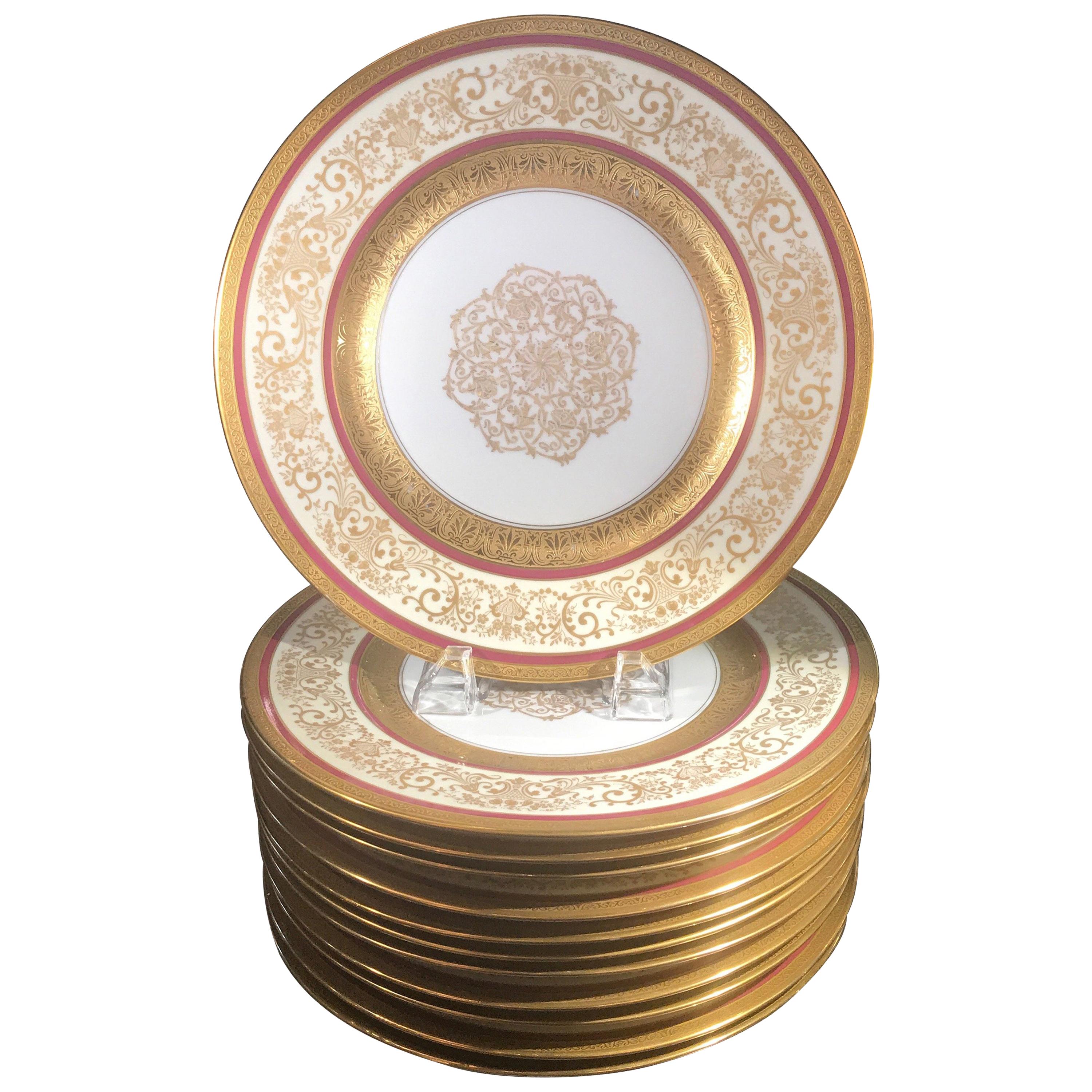 Set of 12 Gold Encrusted Service Dinner Plates