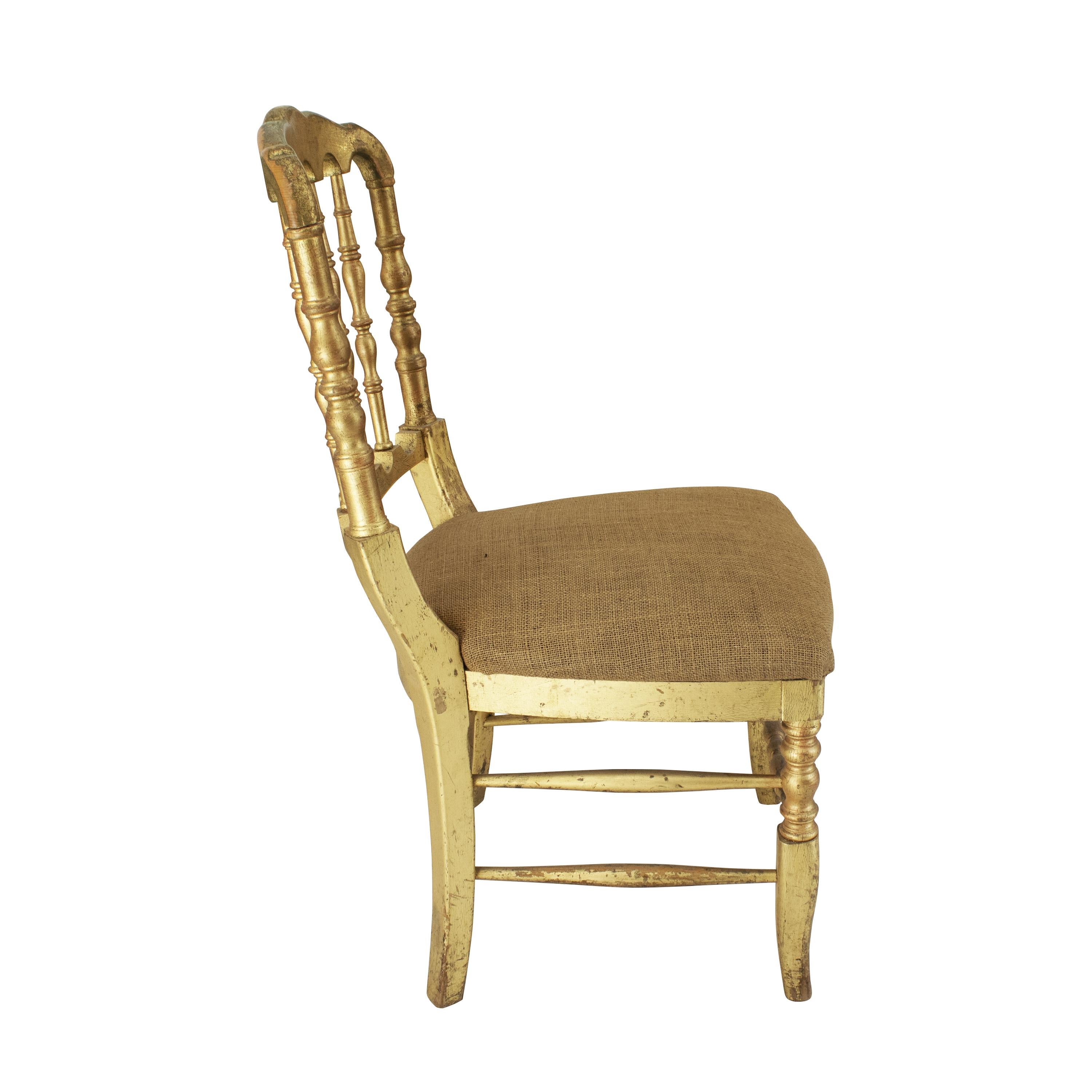 French Set of 12 Gold Leaf Tiffany, Chiavari Style Chairs, France, 1960s For Sale
