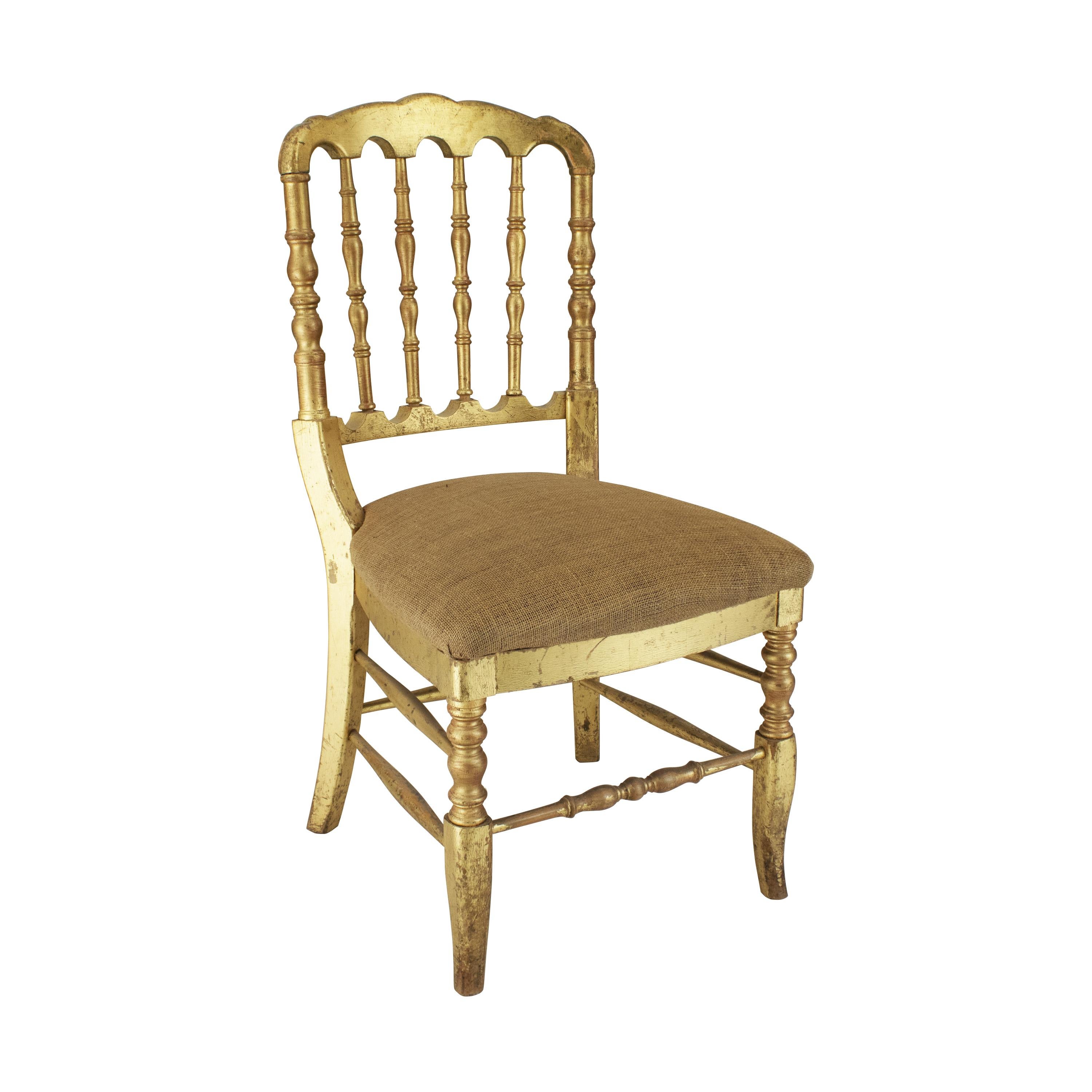 Hand-Crafted Set of 12 Gold Leaf Tiffany, Chiavari Style Chairs, France, 1960s For Sale