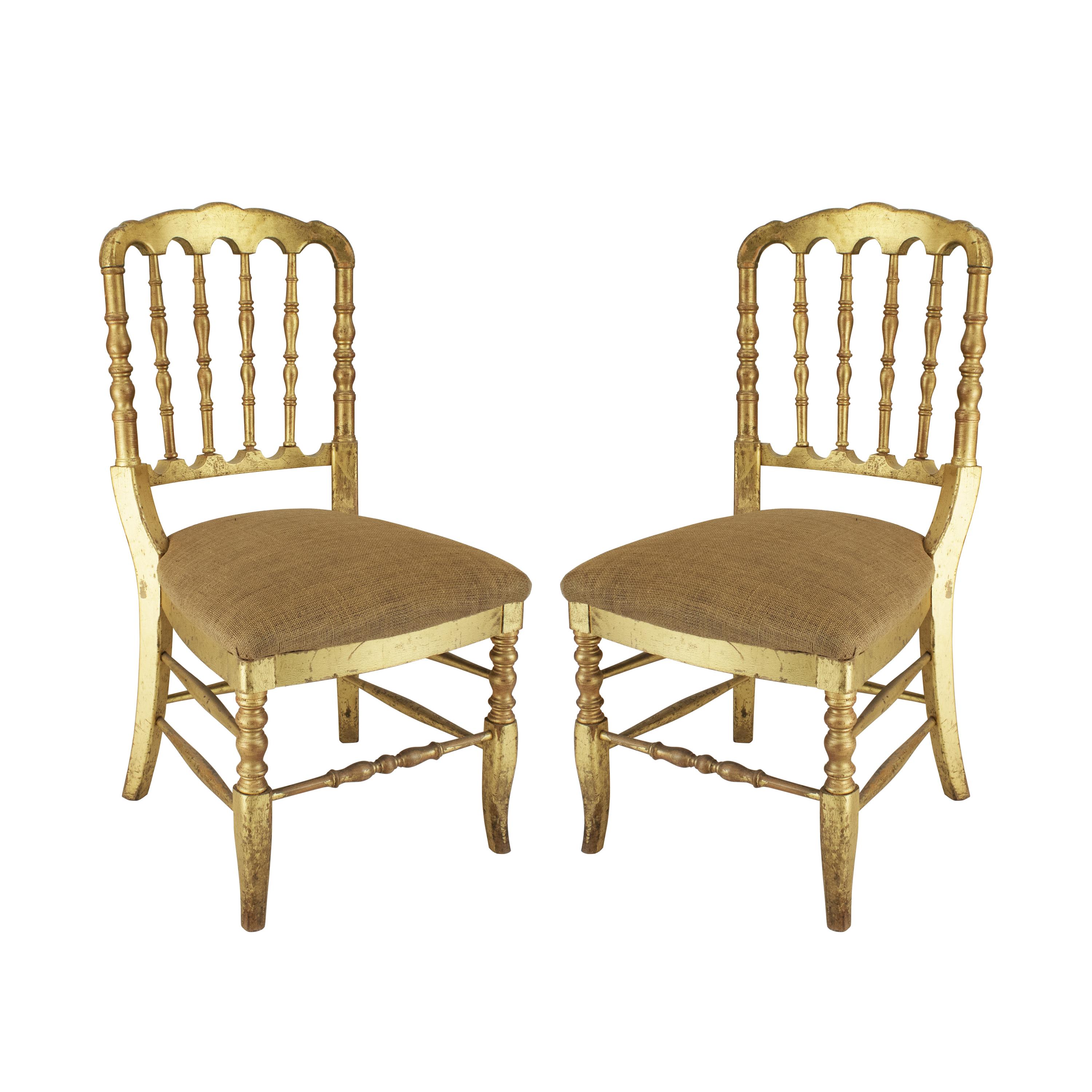 Mid-20th Century Set of 12 Gold Leaf Tiffany, Chiavari Style Chairs, France, 1960s For Sale