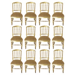 Set of 12 Gold Leaf Tiffany, Chiavari Style Chairs, France, 1960s