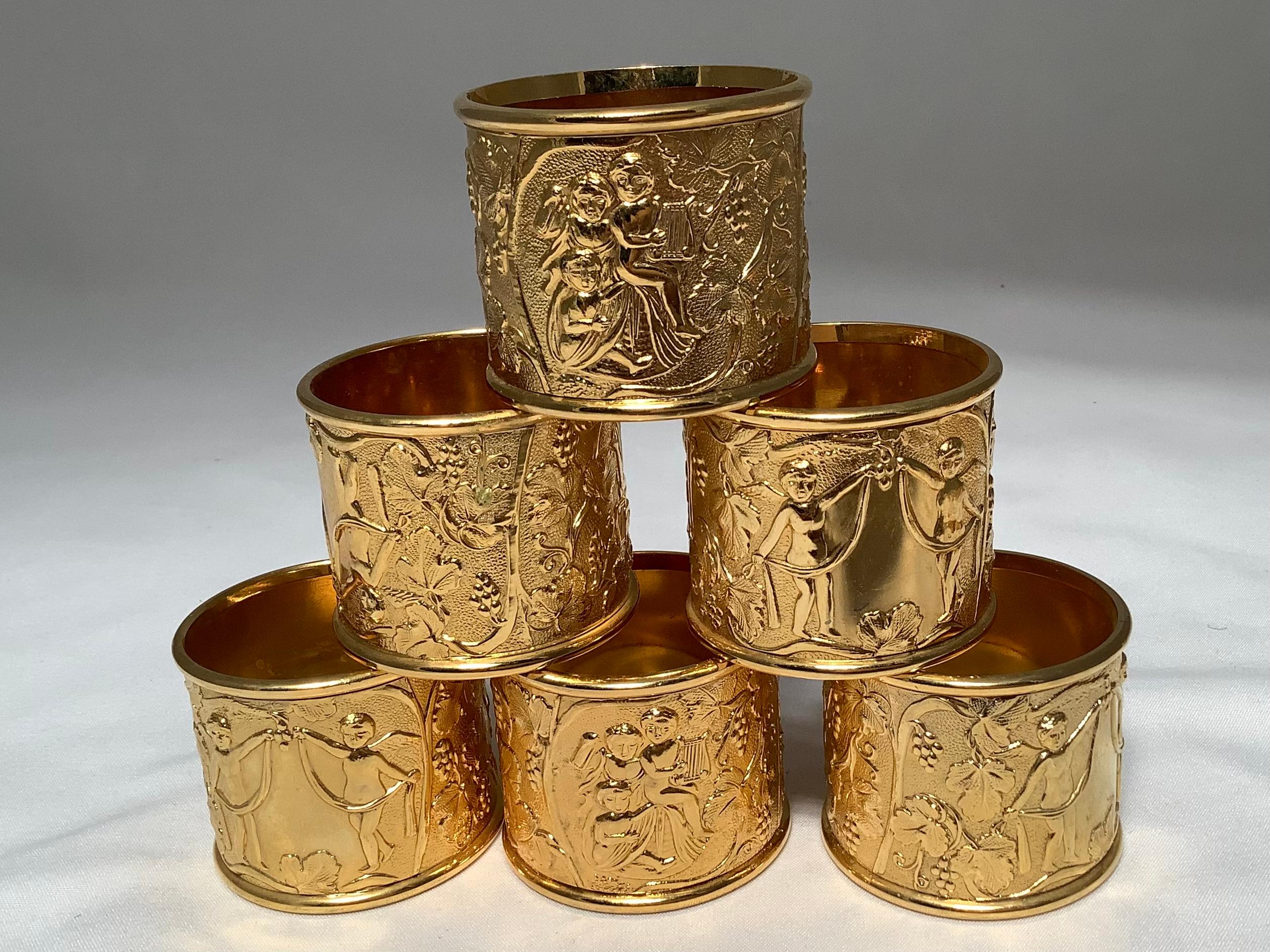 French Provincial Set of '12' Gold Plated Napkin Rings-Early 20th Century
