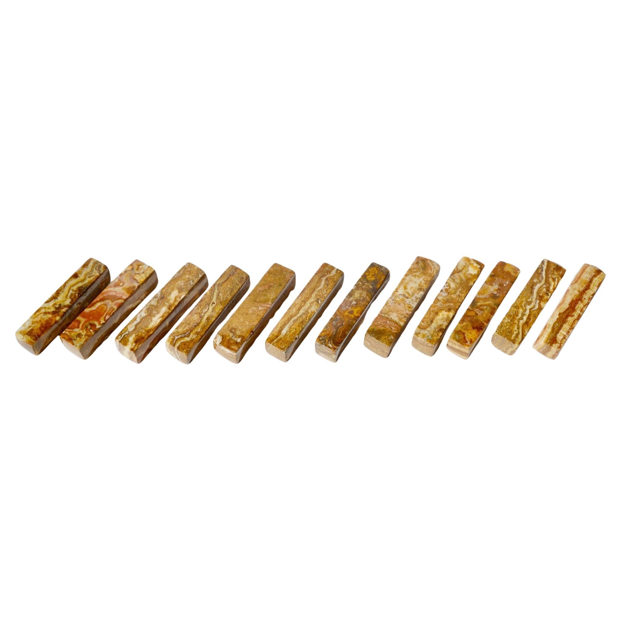 Set of 12 Golden Travertine Knife Rests – France, 1970s