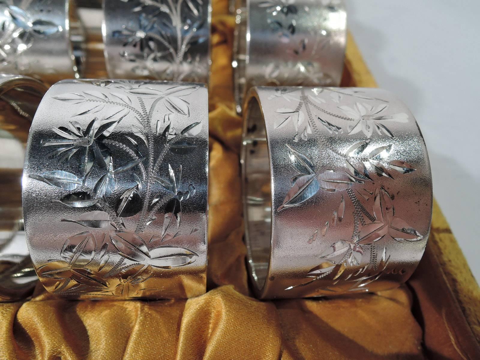 Japonisme Set of 12 Gorham Aesthetic Japonesque Sterling Silver Napkin Rings