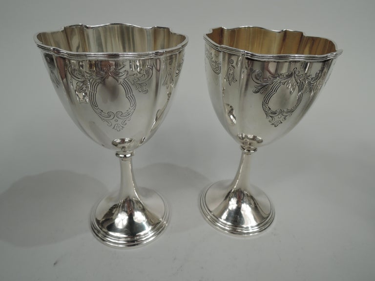 Set of 12 Gorham Engraved Plymouth Sterling Silver Goblets For Sale at