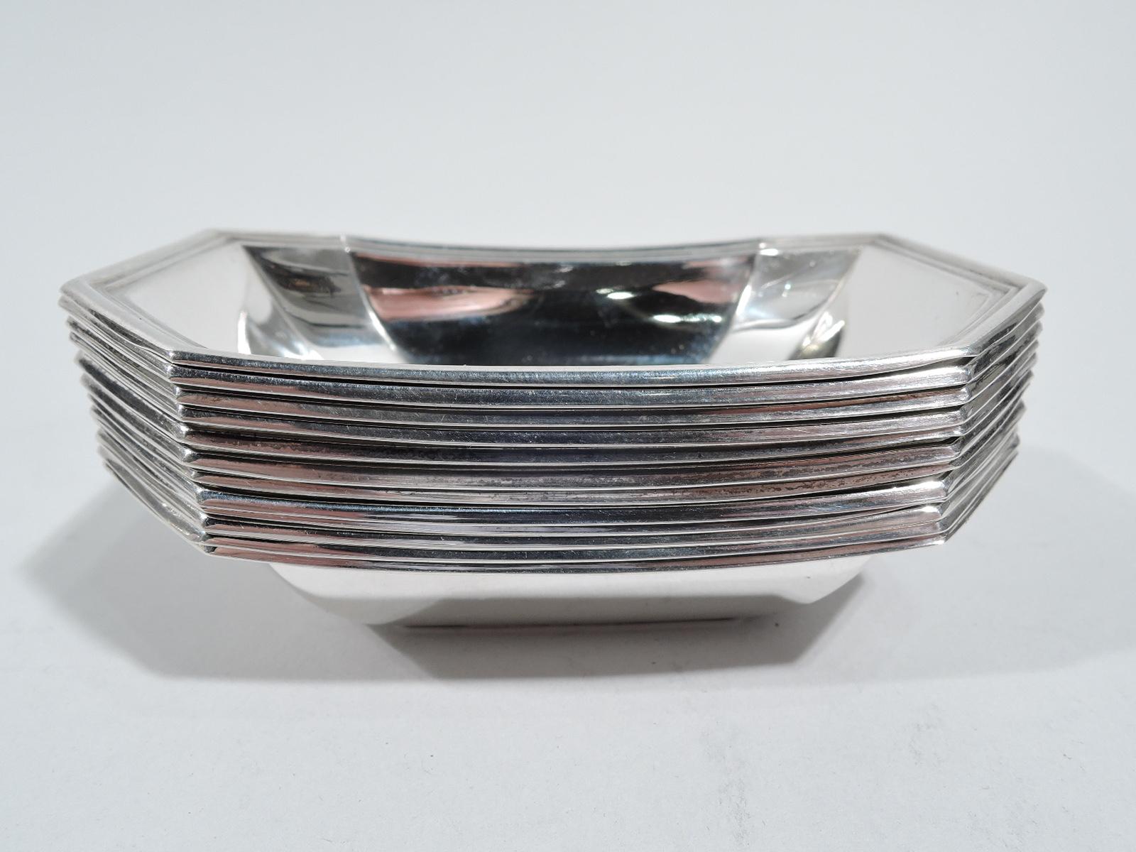 American Set of 12 Gorham Fairfax Art Deco Sterling Silver Nut Dishes