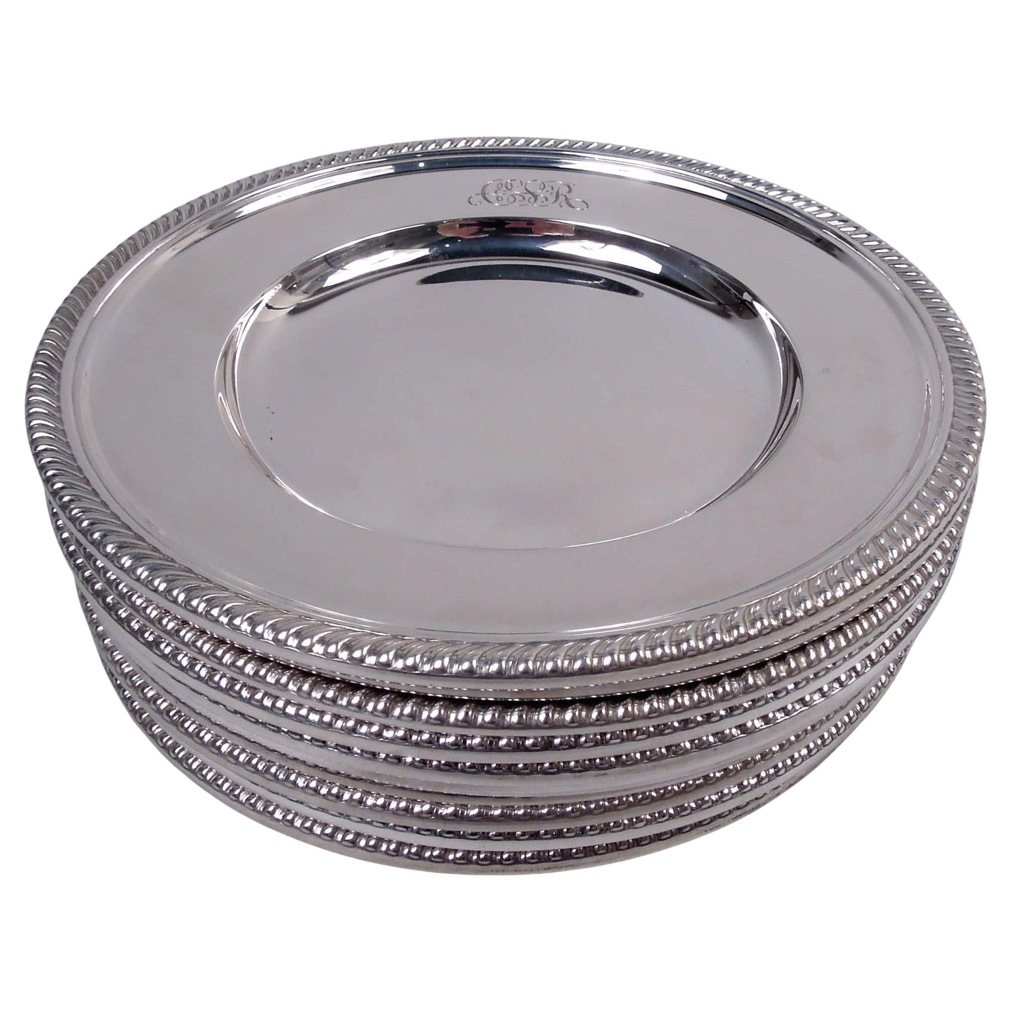 Set of 12 Gorham Kensington Sterling Silver Bread & Butter Plates For Sale