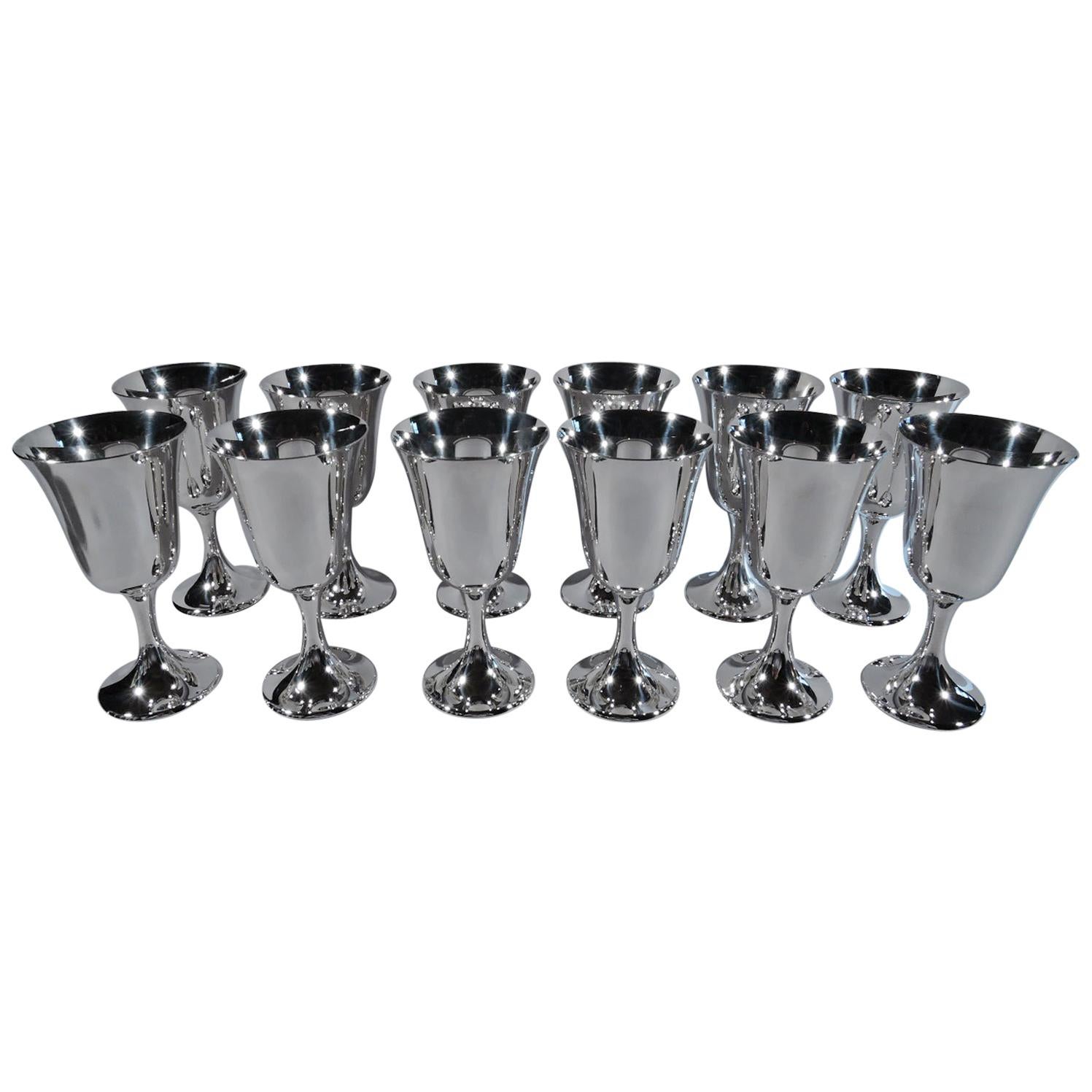 Set of 12 Gorham Sterling Silver Goblets in Desirable Puritan 272 Pattern