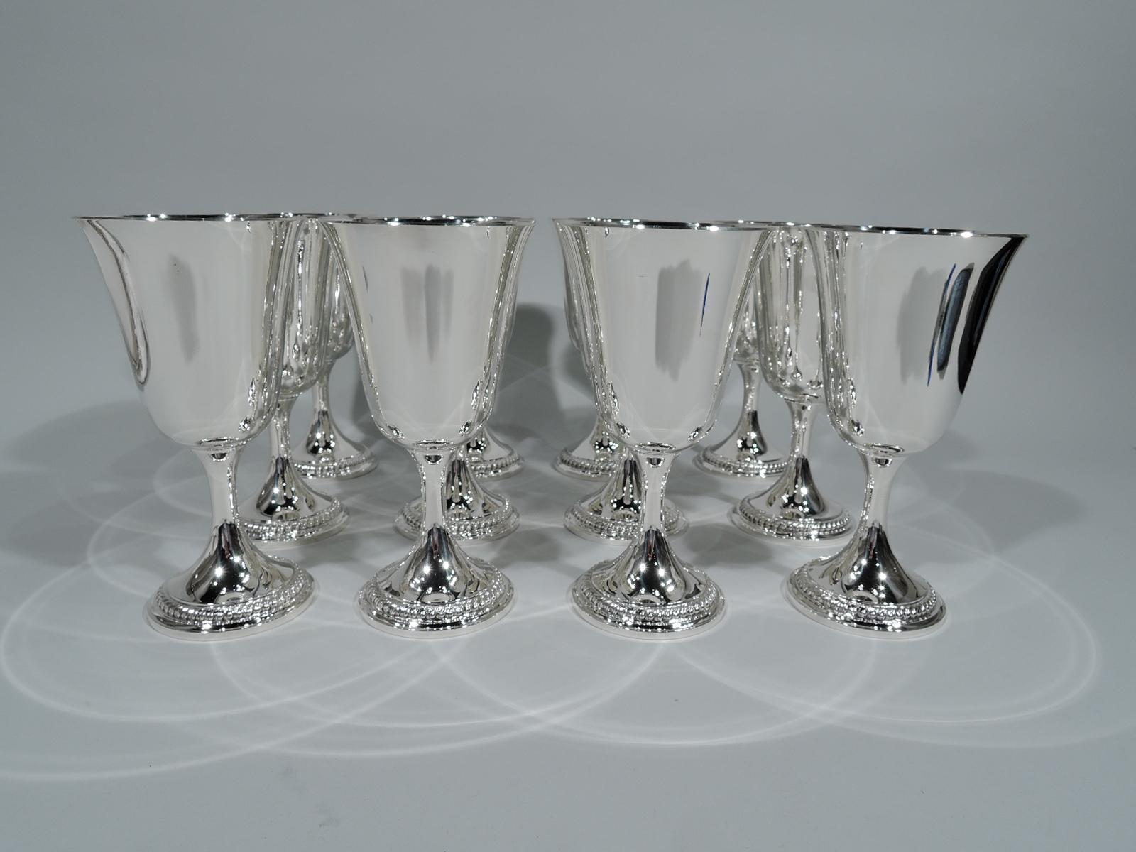 American Set of 12 Gorham Sterling Silver Modern Georgian Goblets