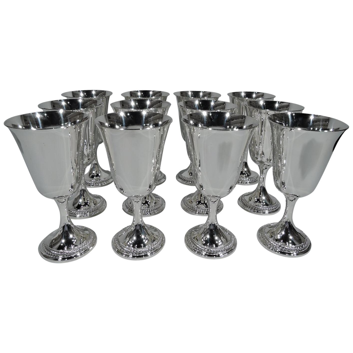 Set of 12 Gorham Sterling Silver Modern Georgian Goblets