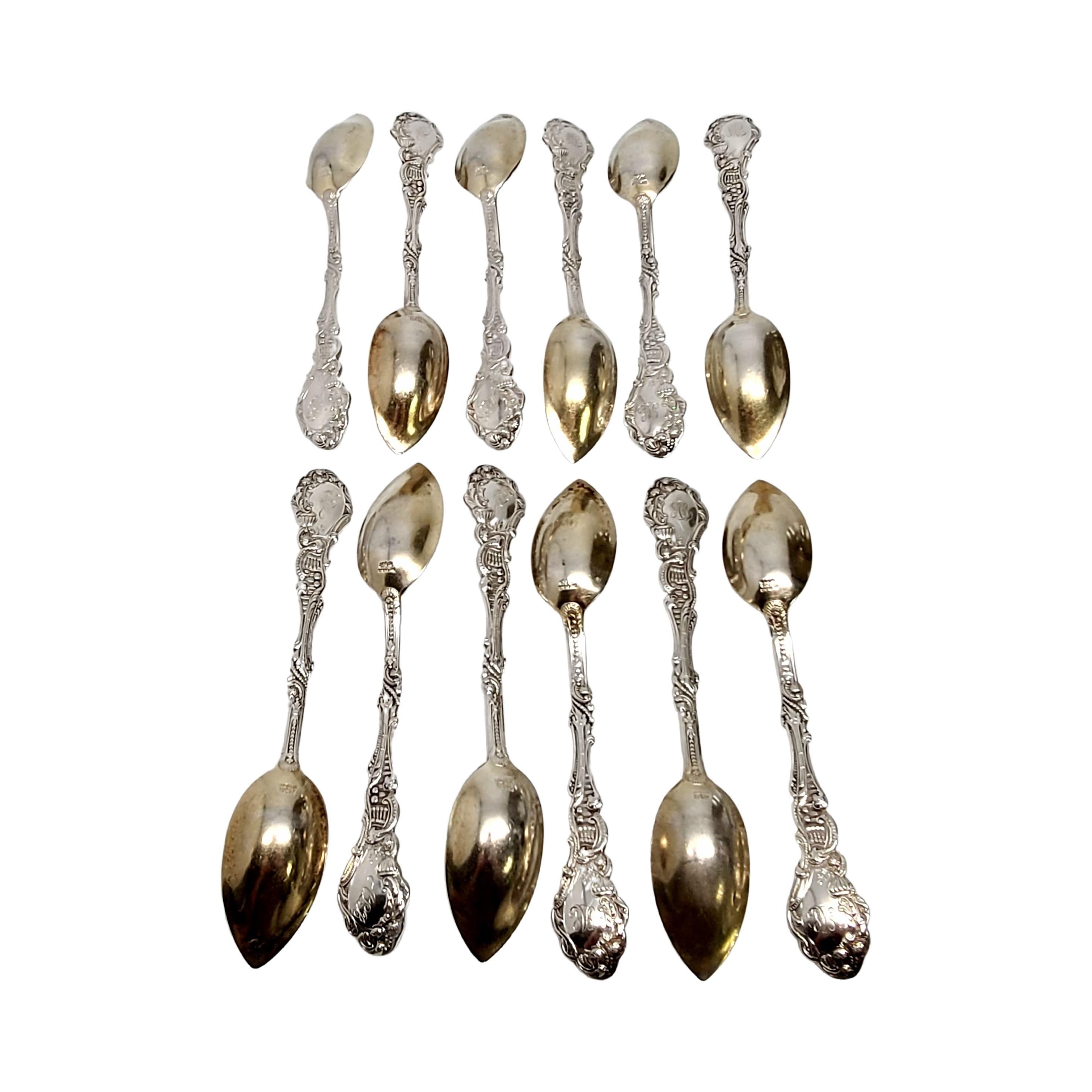 Set of 12 Gorham Versailles Sterling Silver/Gold Wash Bowl Spoons 'Monogrammed' In Good Condition For Sale In Washington Depot, CT
