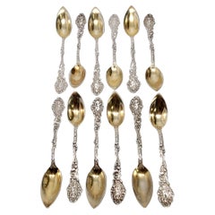 Set of 12 Gorham Versailles Sterling Silver/Gold Wash Bowl Spoons 'Monogrammed'