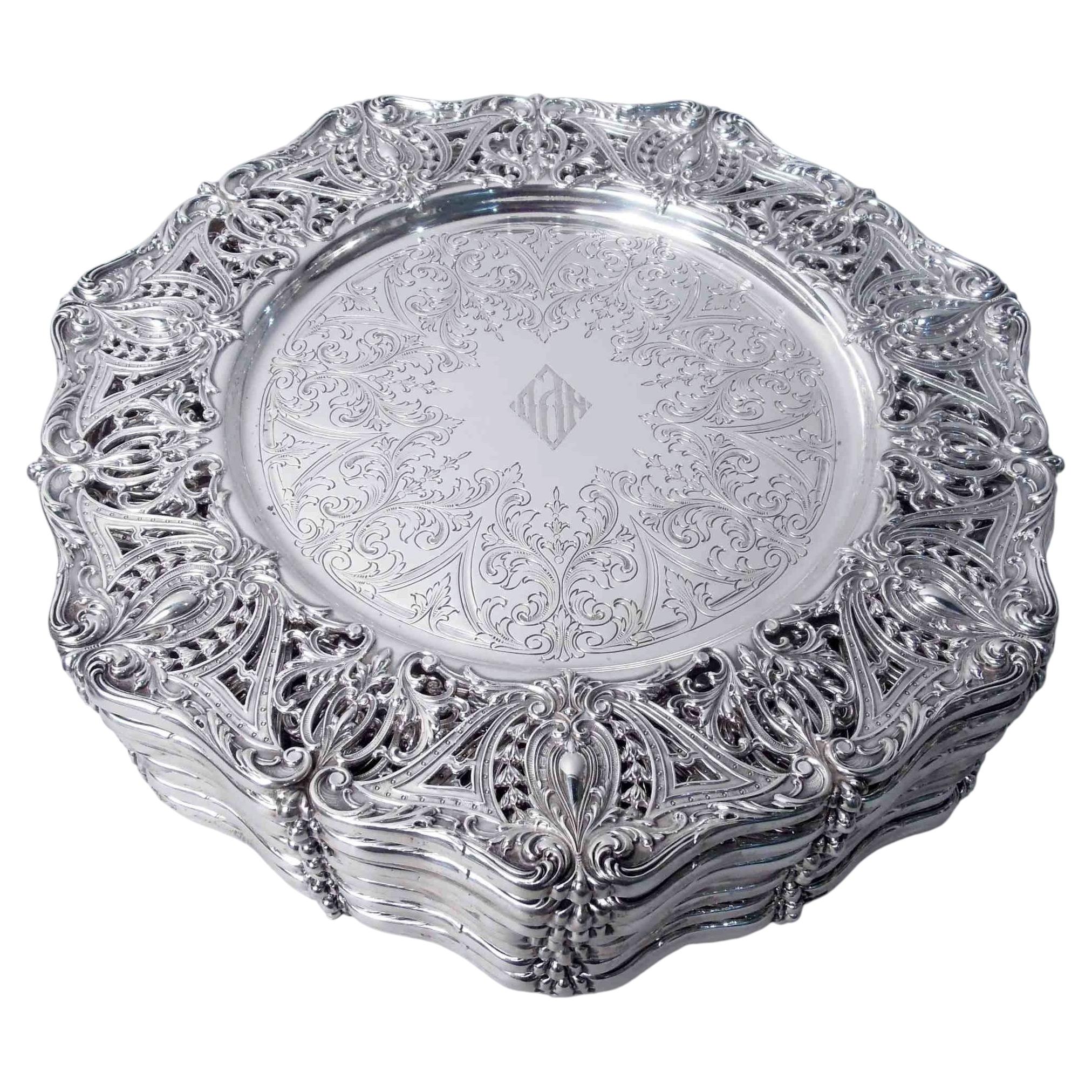 Set of 12 Graff, Washbourne & Dunn Sterling Silver Dinner Plates