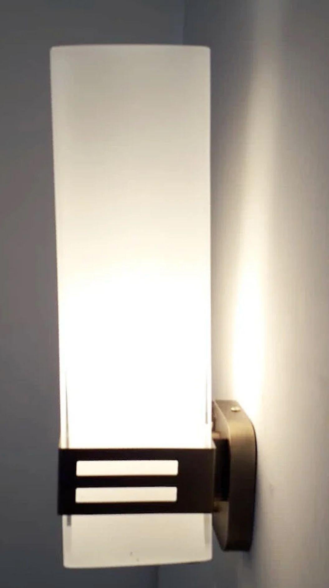 Italian Set of 12 Grattacielo Frosted Murano Glass Sconces, Italy, 1990's. For Sale