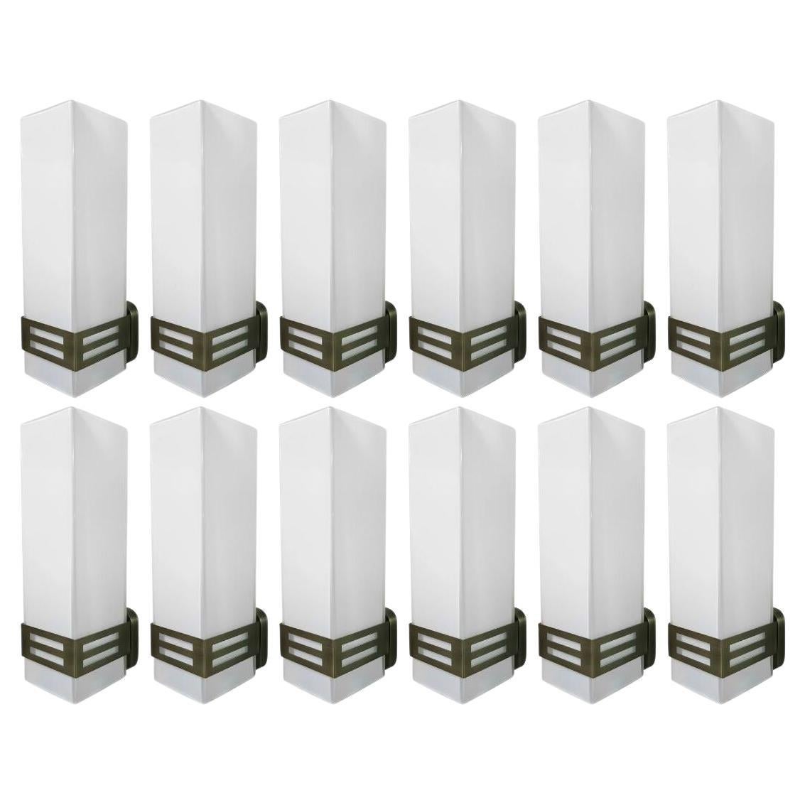 Set of 12 Grattacielo Frosted Murano Glass Sconces, Italy, 1990's. For Sale