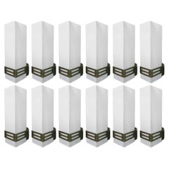 Set of 12 Grattacielo Frosted Murano Glass Sconces, Italy, 1990's.