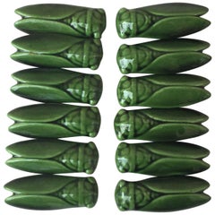 Set of 12 Green Majolica Cicada Knife Rests