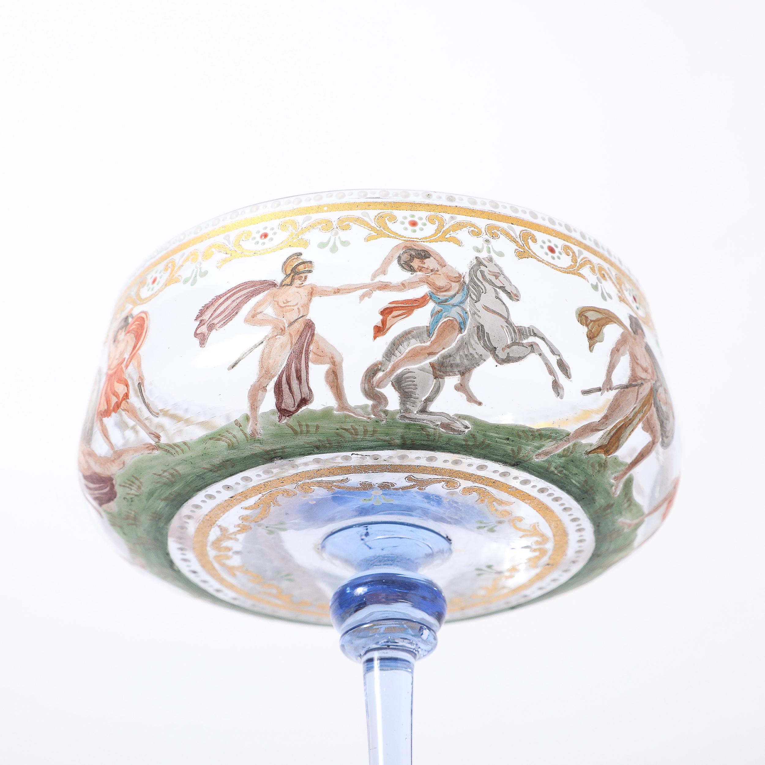 Satz von 12 mundgeblasenen und bemalten Champagner-Untertassen aus Murano-Kunstglas von Salviati im Angebot 3