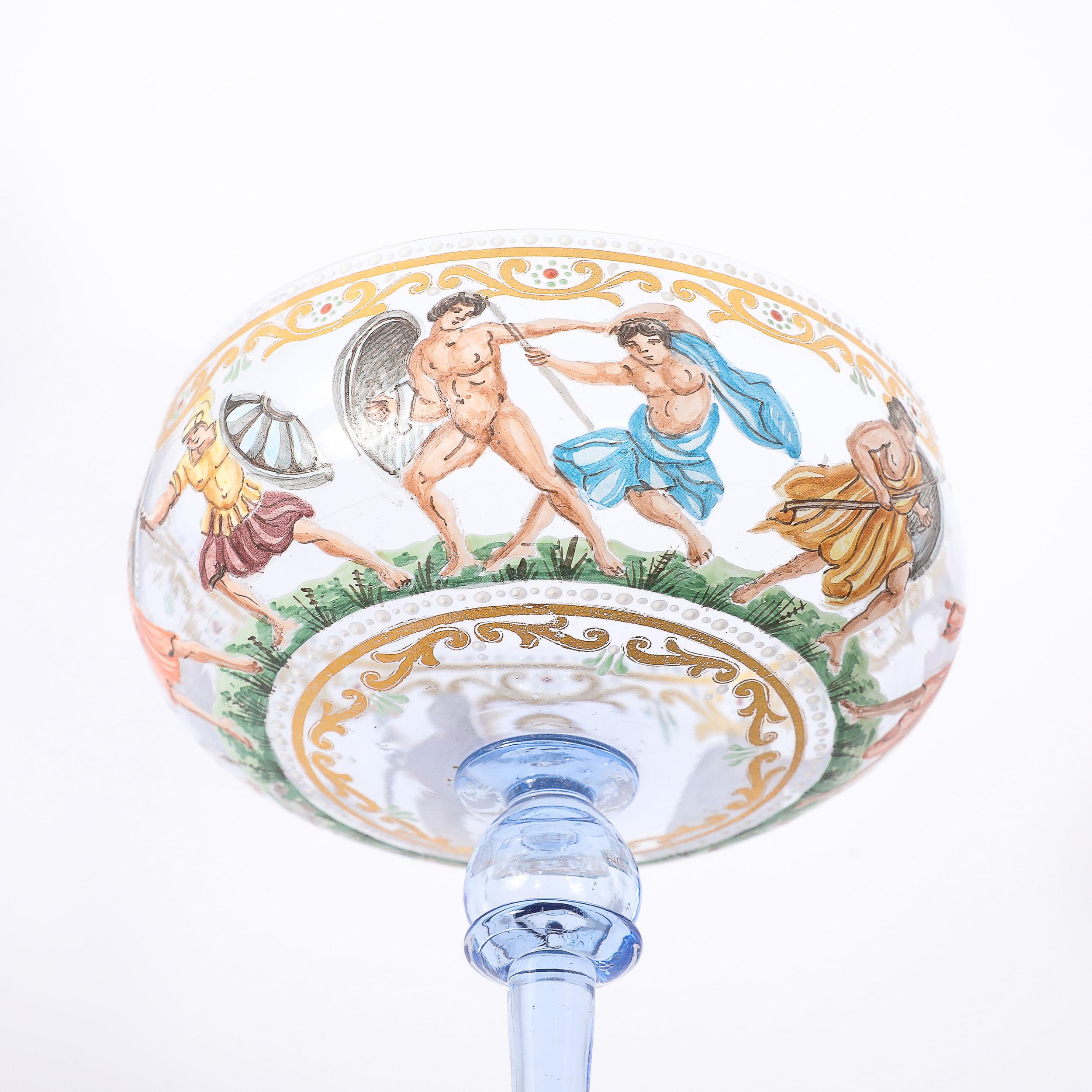 Satz von 12 mundgeblasenen und bemalten Champagner-Untertassen aus Murano-Kunstglas von Salviati im Angebot 7