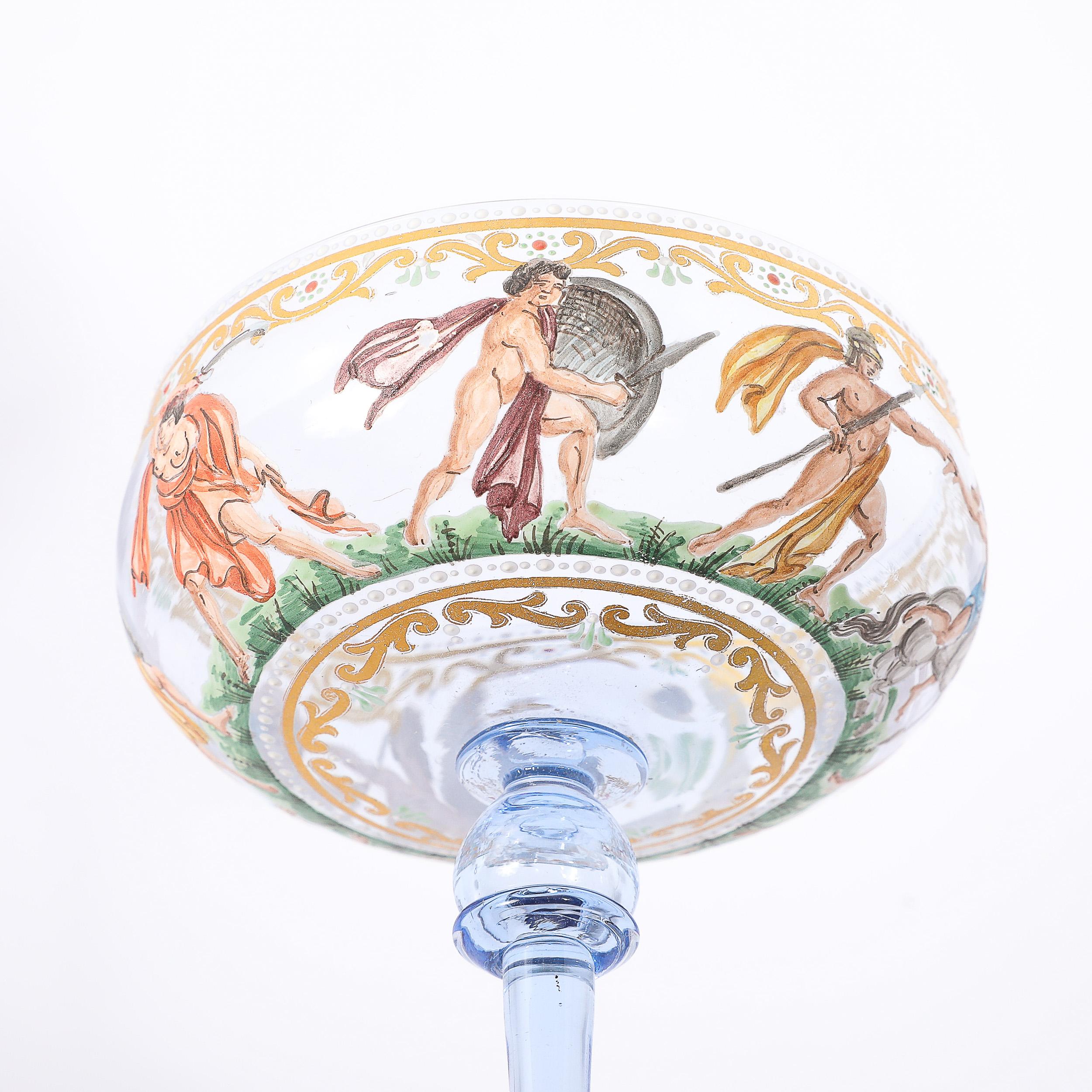 Satz von 12 mundgeblasenen und bemalten Champagner-Untertassen aus Murano-Kunstglas von Salviati im Angebot 9