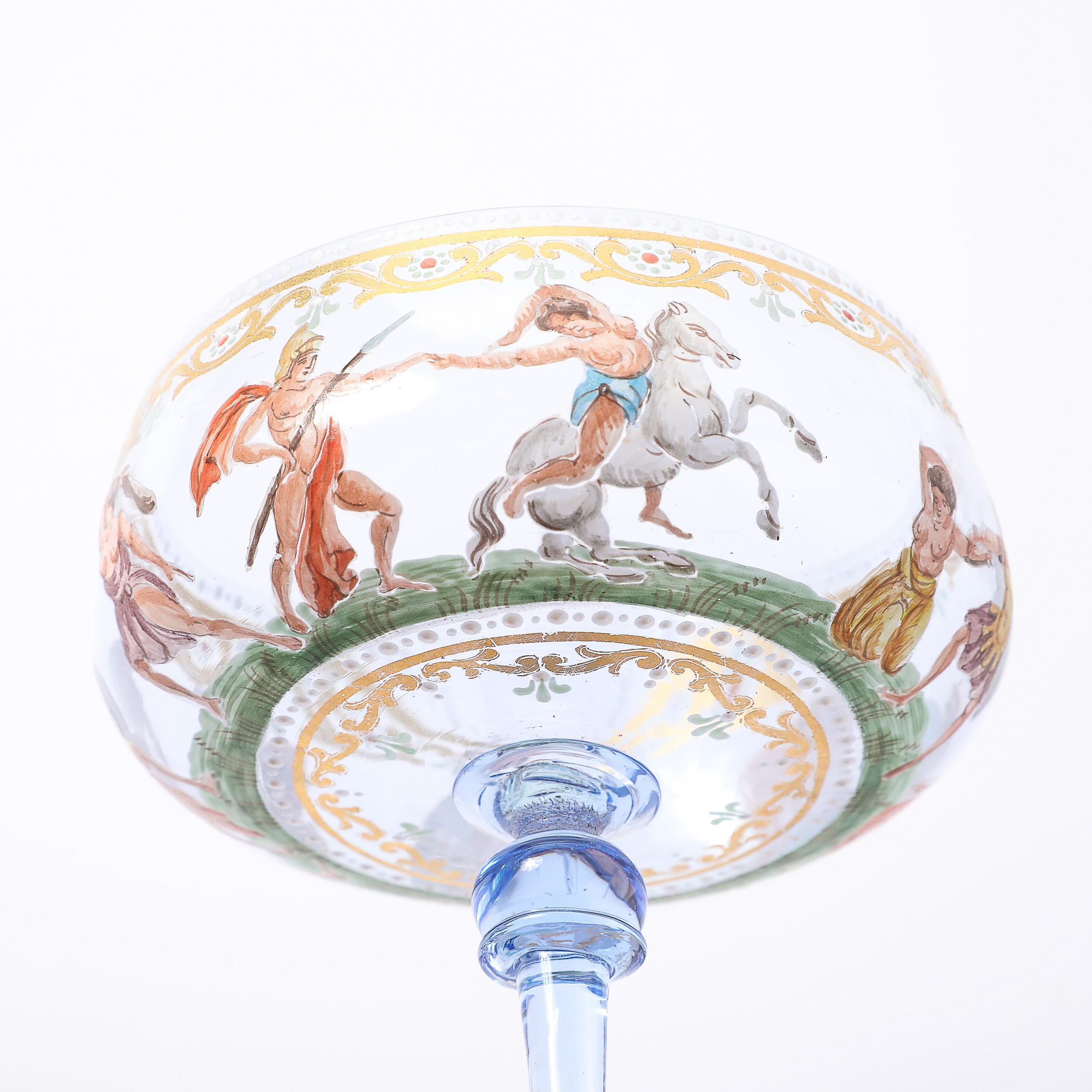 Satz von 12 mundgeblasenen und bemalten Champagner-Untertassen aus Murano-Kunstglas von Salviati im Zustand „Hervorragend“ im Angebot in New York, NY