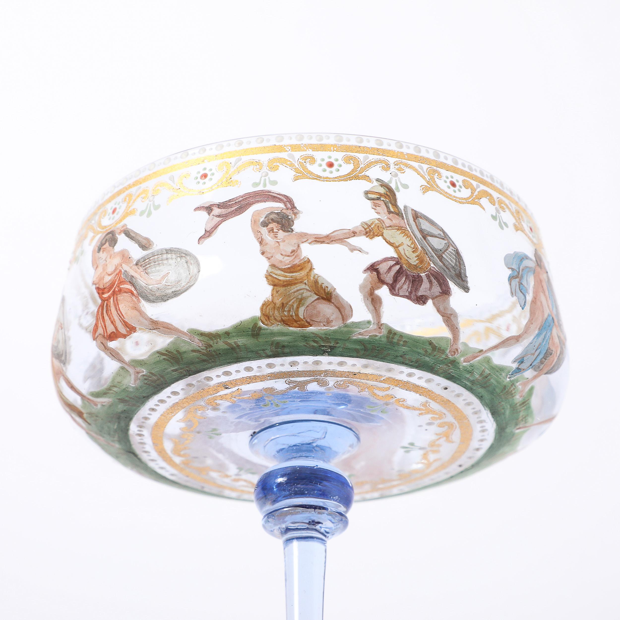 Satz von 12 mundgeblasenen und bemalten Champagner-Untertassen aus Murano-Kunstglas von Salviati (Muranoglas) im Angebot