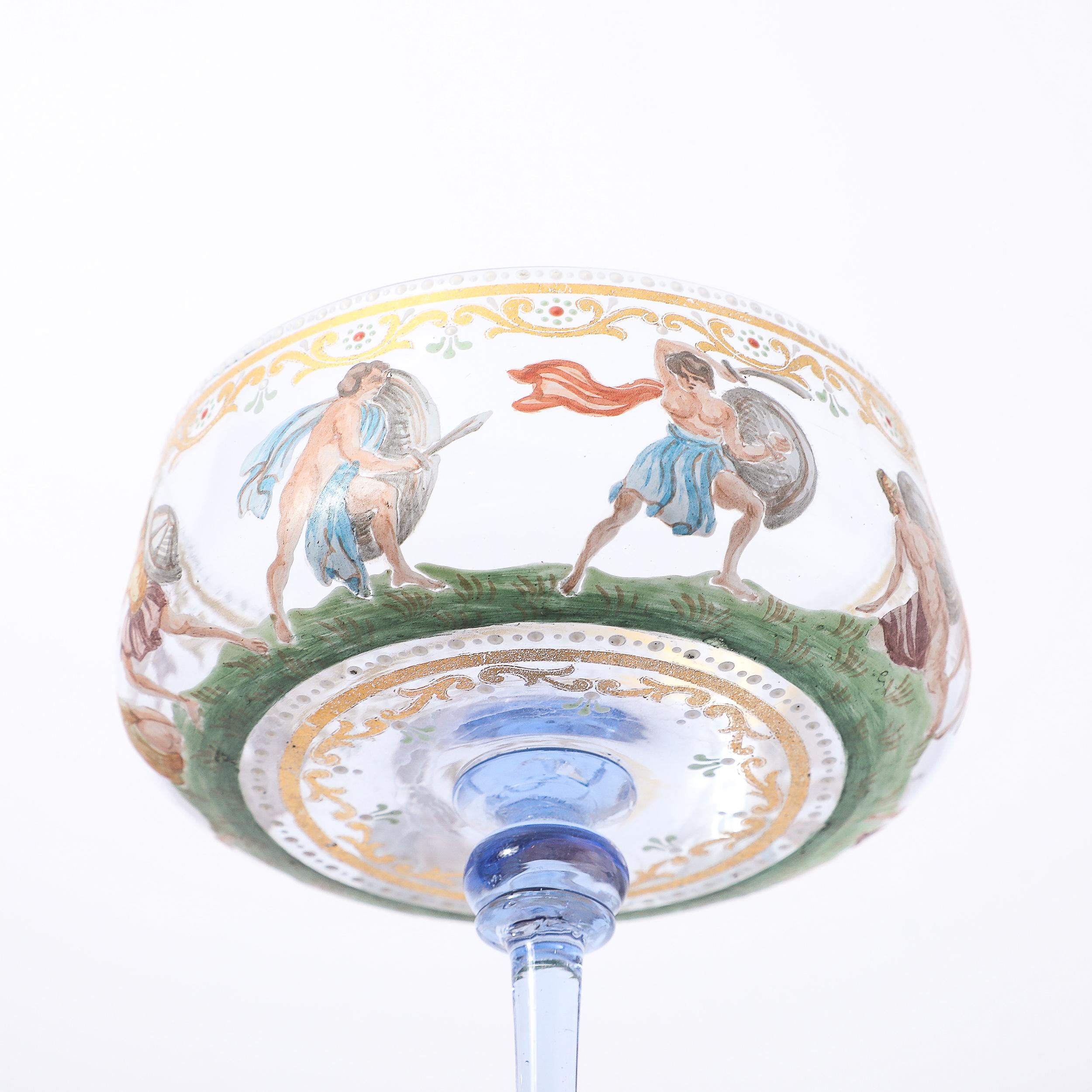 Satz von 12 mundgeblasenen und bemalten Champagner-Untertassen aus Murano-Kunstglas von Salviati im Angebot 1
