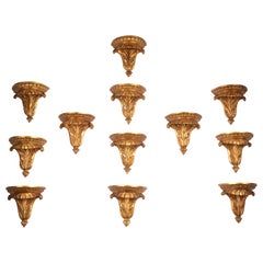 Set of 12 Hand Carved Giltwood Wall Brackets in French Rococo Style