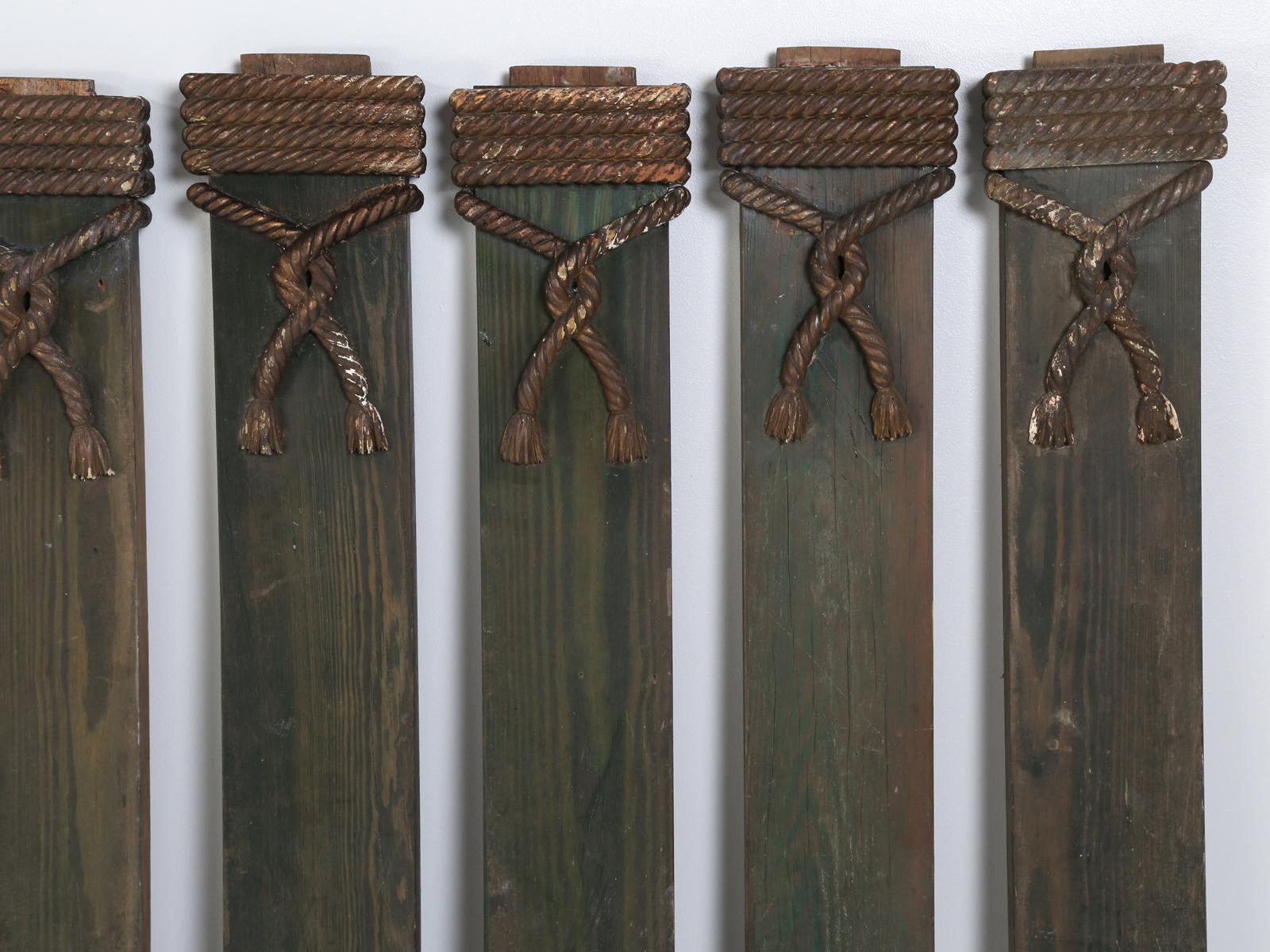 Hand-Carved Set of 12 Hand Carved Very Old Painted Pilasters or Pillars with a Rope Motif 