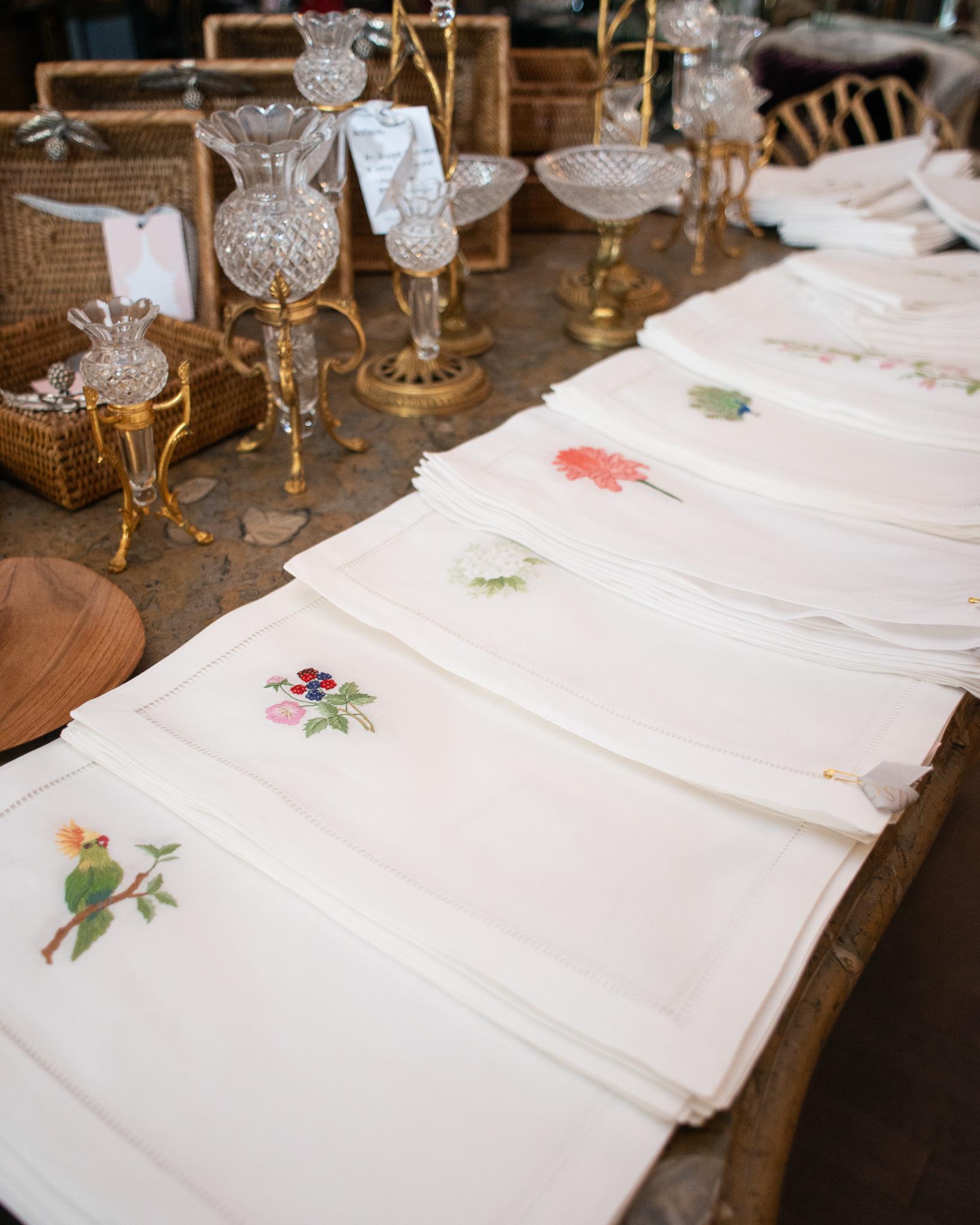 A stunning set of 12 hand embroidered linen placemats, made by hand in Portugal and embroidered with mimosa flowers. A unique blend of timeless European inspiration and Classic design expressed in the finest materials and finishes. Operating since