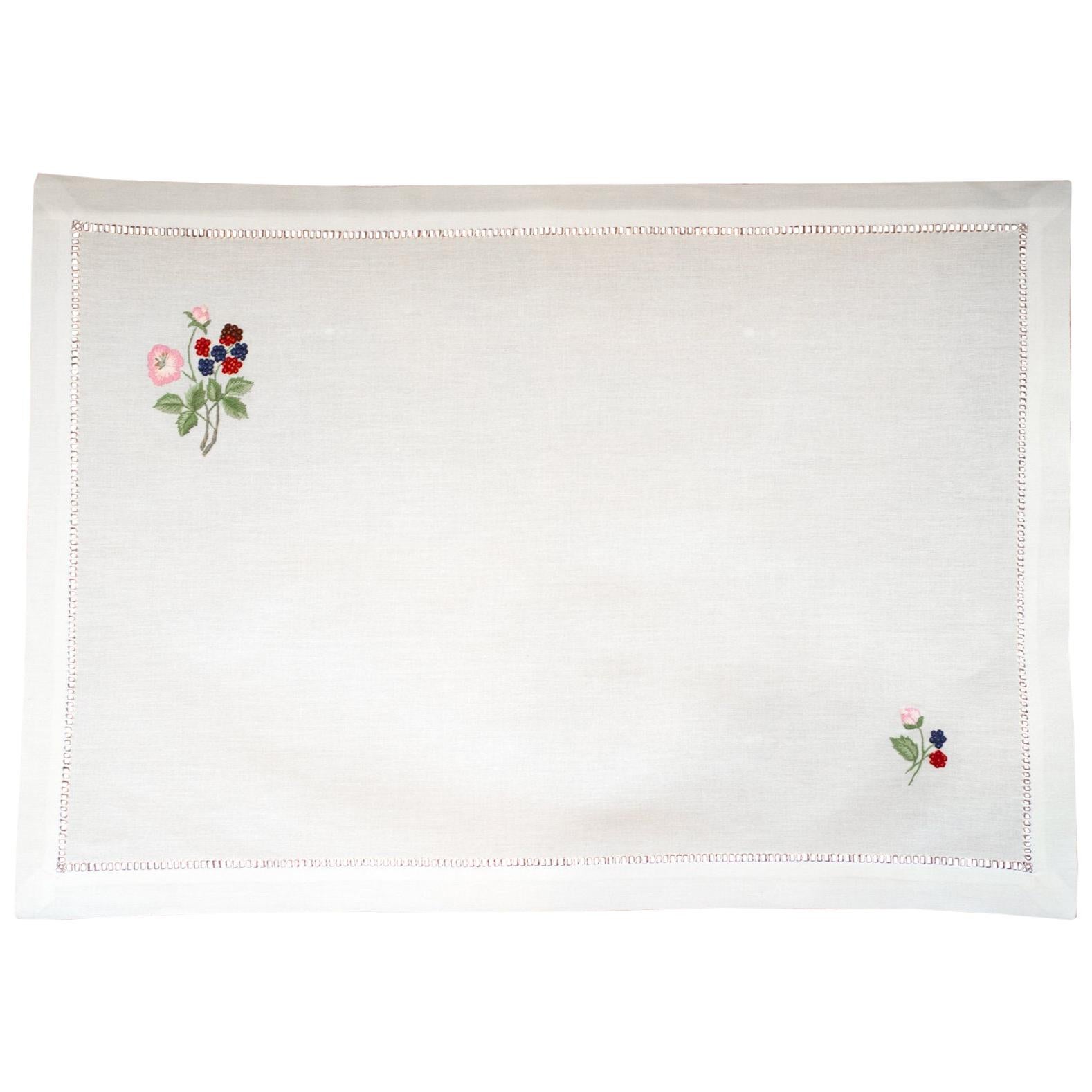 Set of 12 Hand Embroidered Table Linen Placemats with Multi-Color Flowers