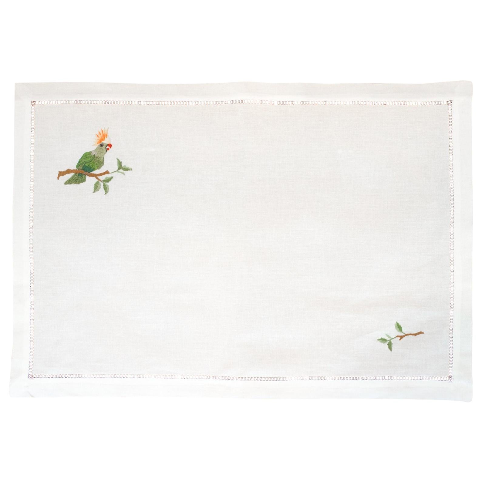 Set of 12 Hand Embroidered Table Linen Placemats with Parrots