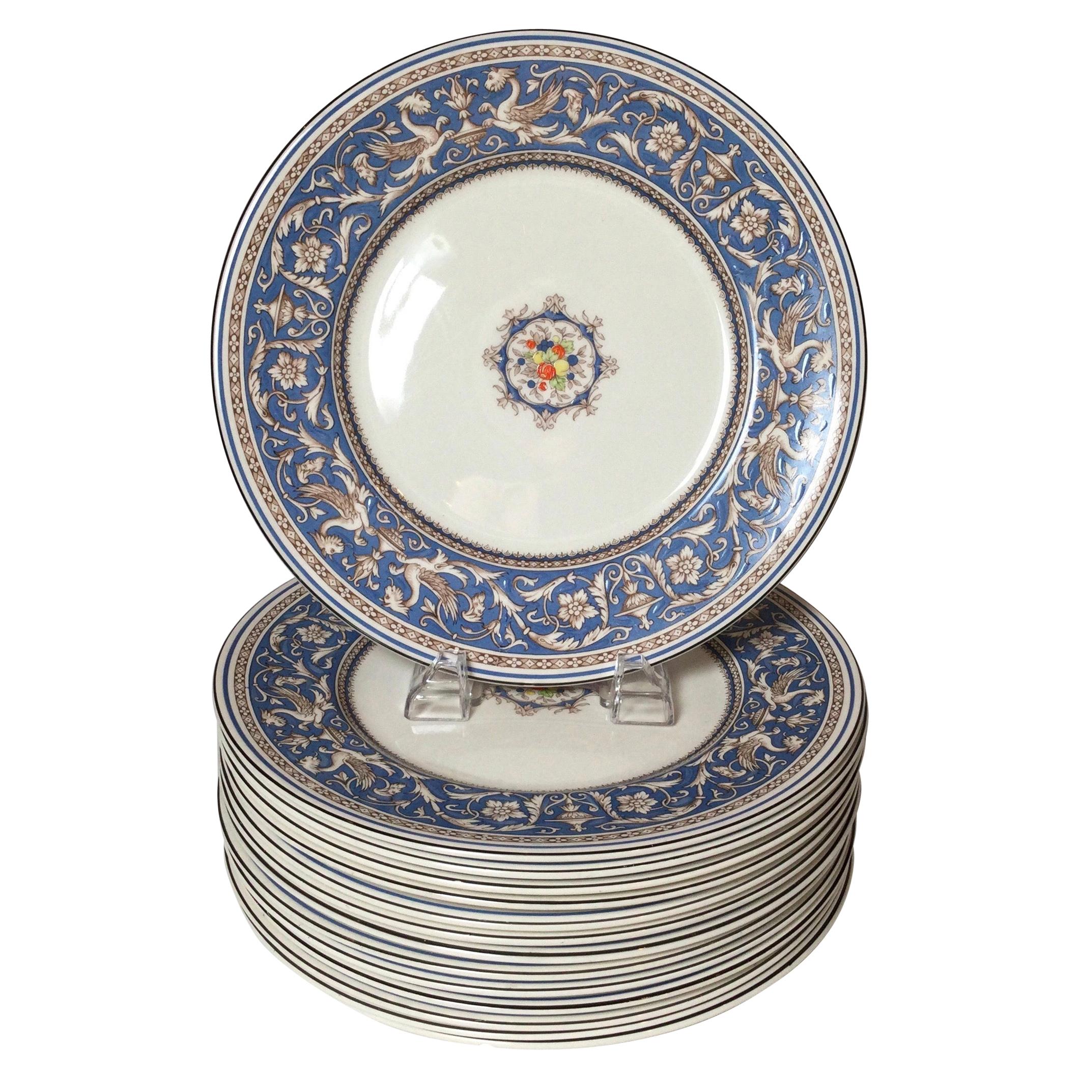 Set of 12 Hand Enameled English Dinner Service Plates