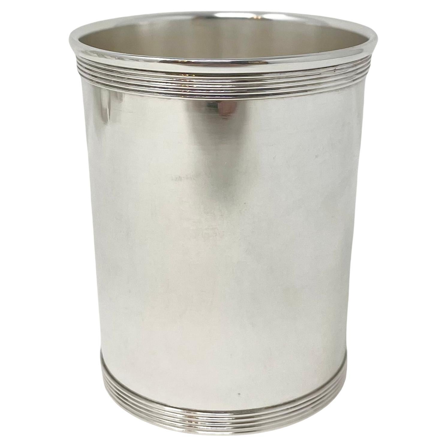 20th Century Set of 12 Hand-Made American Sterling Silver Mint Julep Cups with Banded Design.
