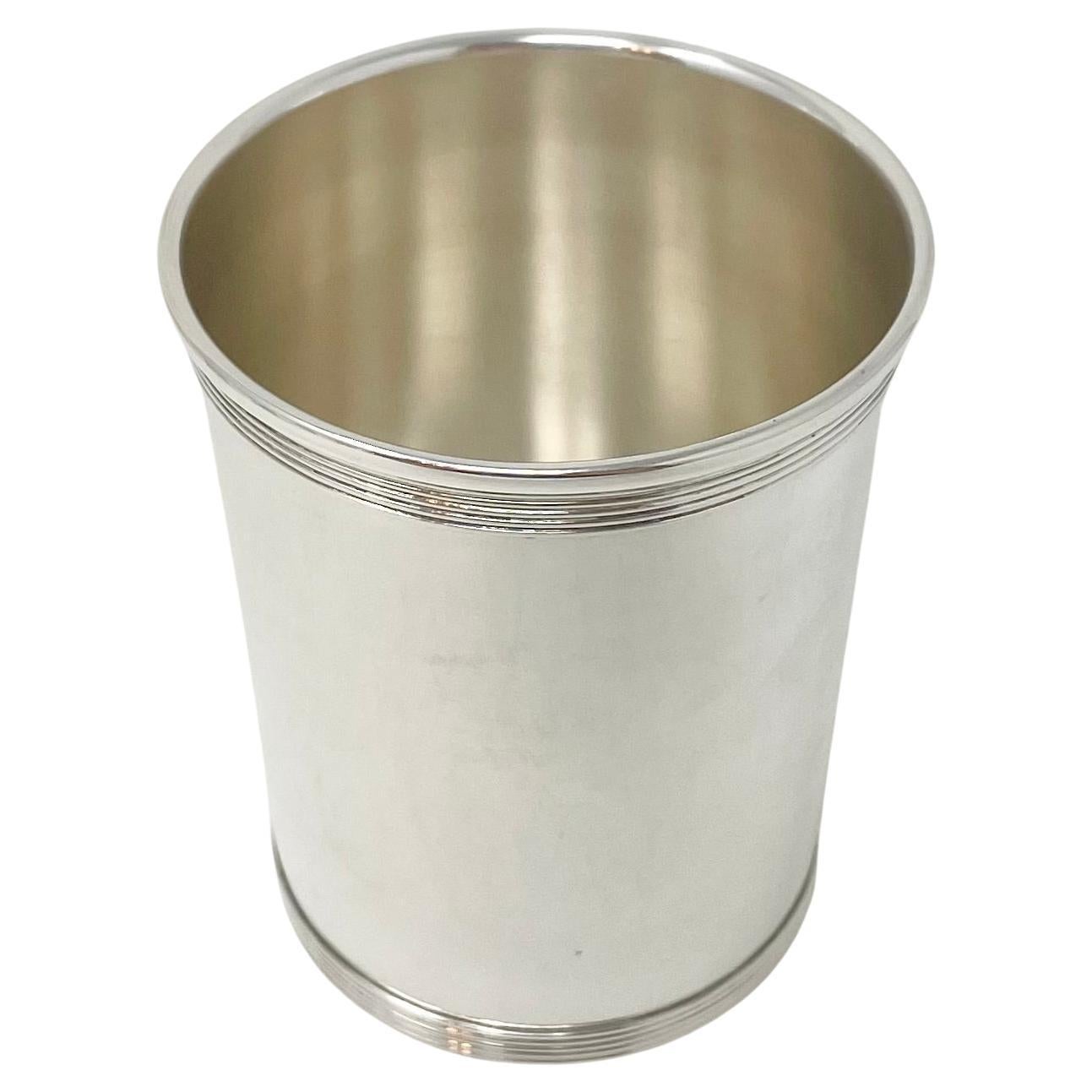 Set of 12 Hand-Made American Sterling Silver Mint Julep Cups with Banded Design. 1