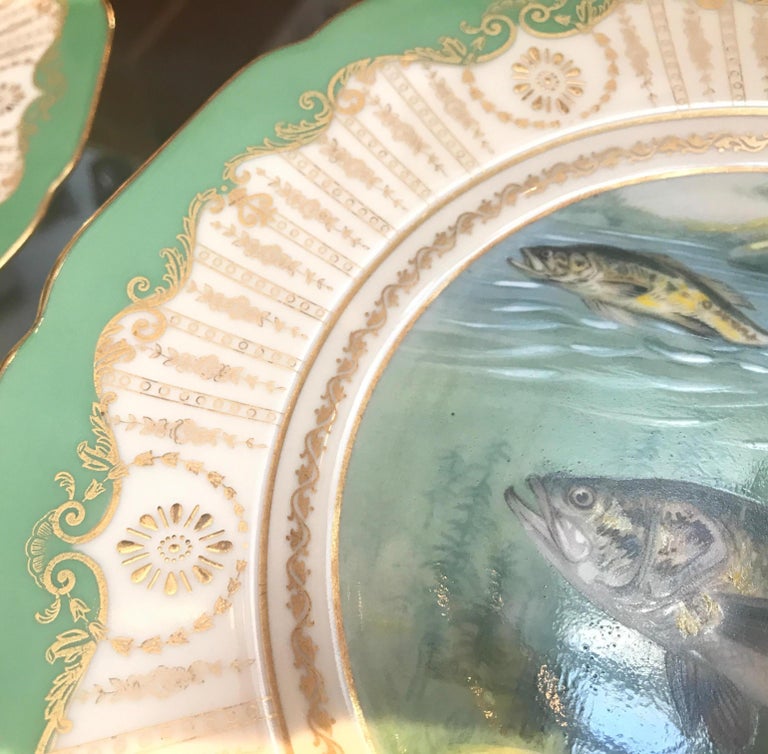 Set of 12 HandPainted Porcelain Fish Plates, Artist Signed a. Johnssen