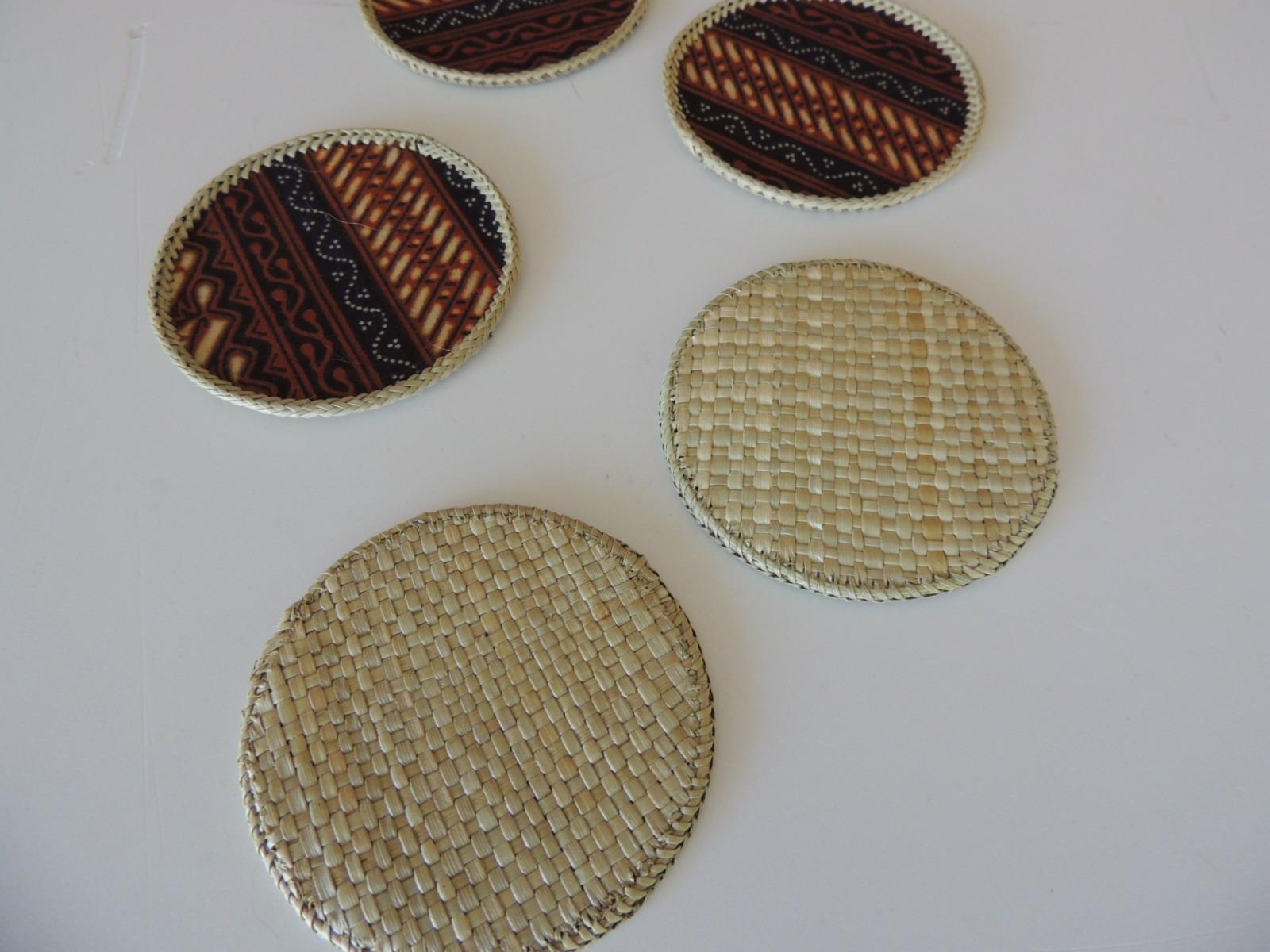 Bohemian Set of '12' Hand Woven Round Batik Fabric Coasters For Sale