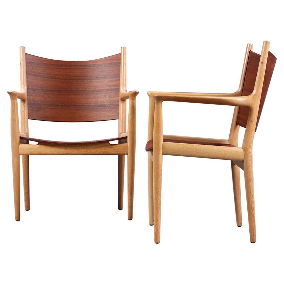 Set of 12 Hans Wegner JH 513 Armchairs Teak and Oak by Johannes Hansen For Sale