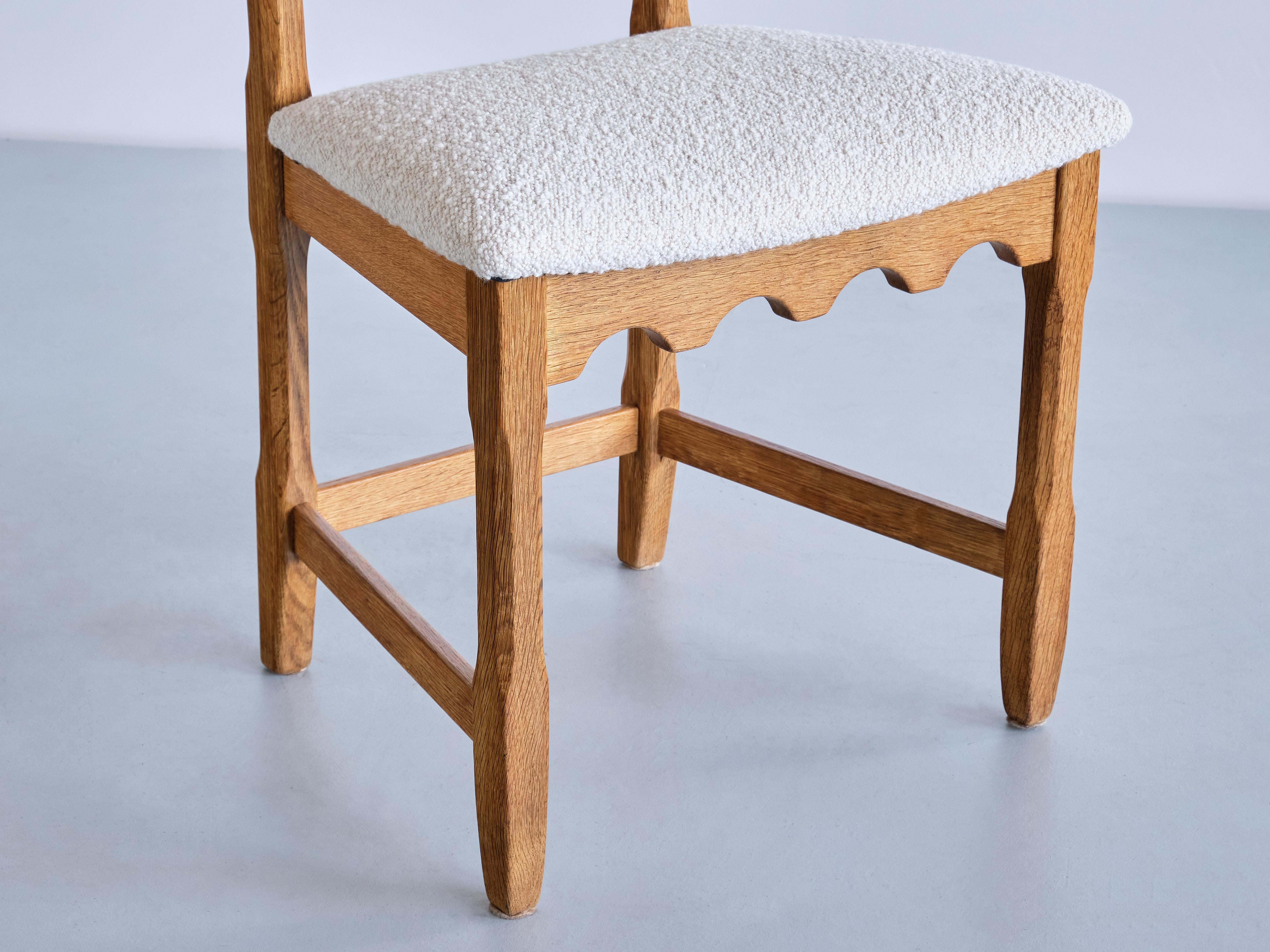 Set of 12 Henning Kjærnulf Dining Chairs, Oak and Ivory Bouclé, Denmark, 1960s 8